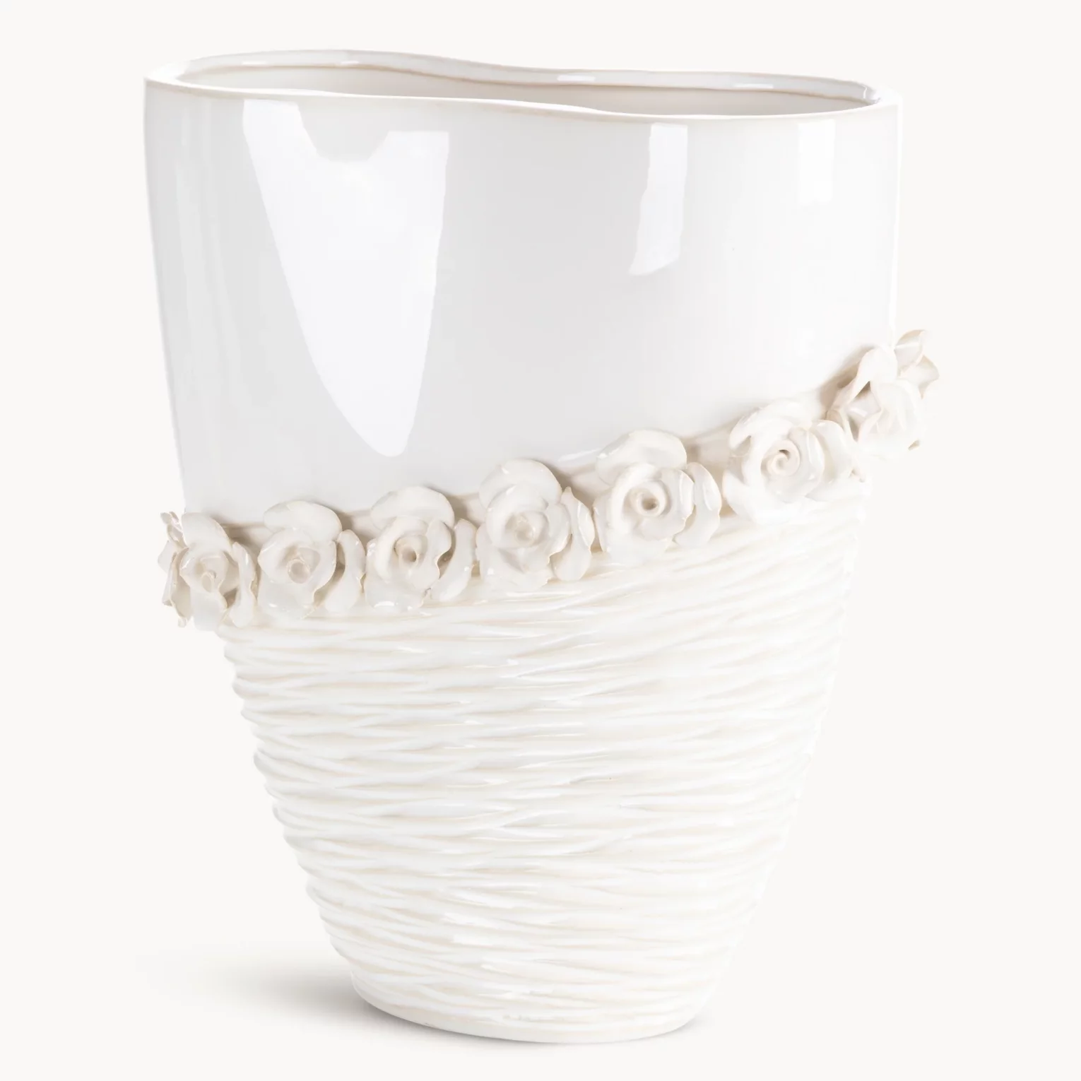Wazon dekoracyjny kremowy zdobiony kwiatami 3D 27x13x32 cm ELIANA