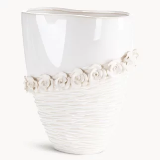 Wazon dekoracyjny kremowy zdobiony kwiatami 3D 27x13x32 cm ELIANA
