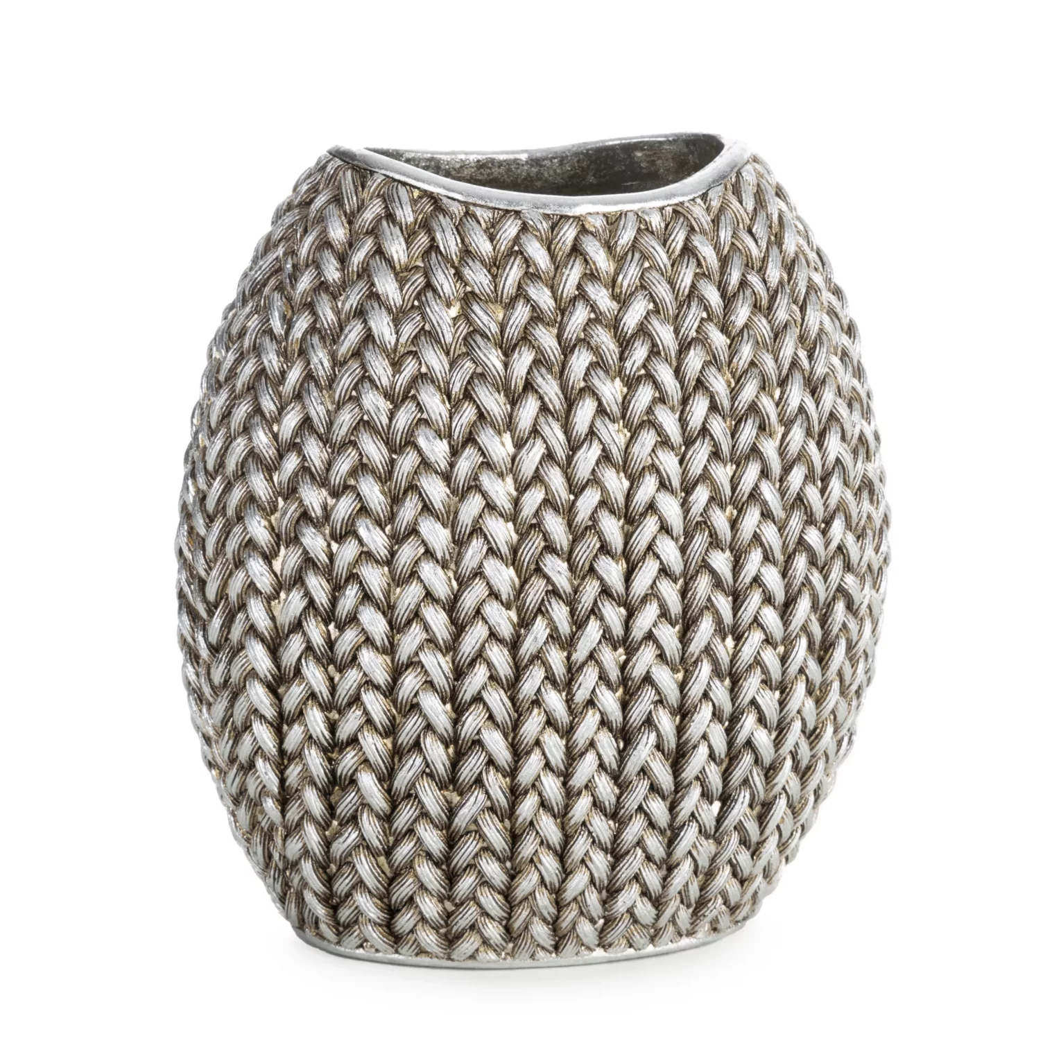 Wazon srebrny dekoracyjny zdobiony wzorem plecionego sweterka 18x12x20 cm MOLI