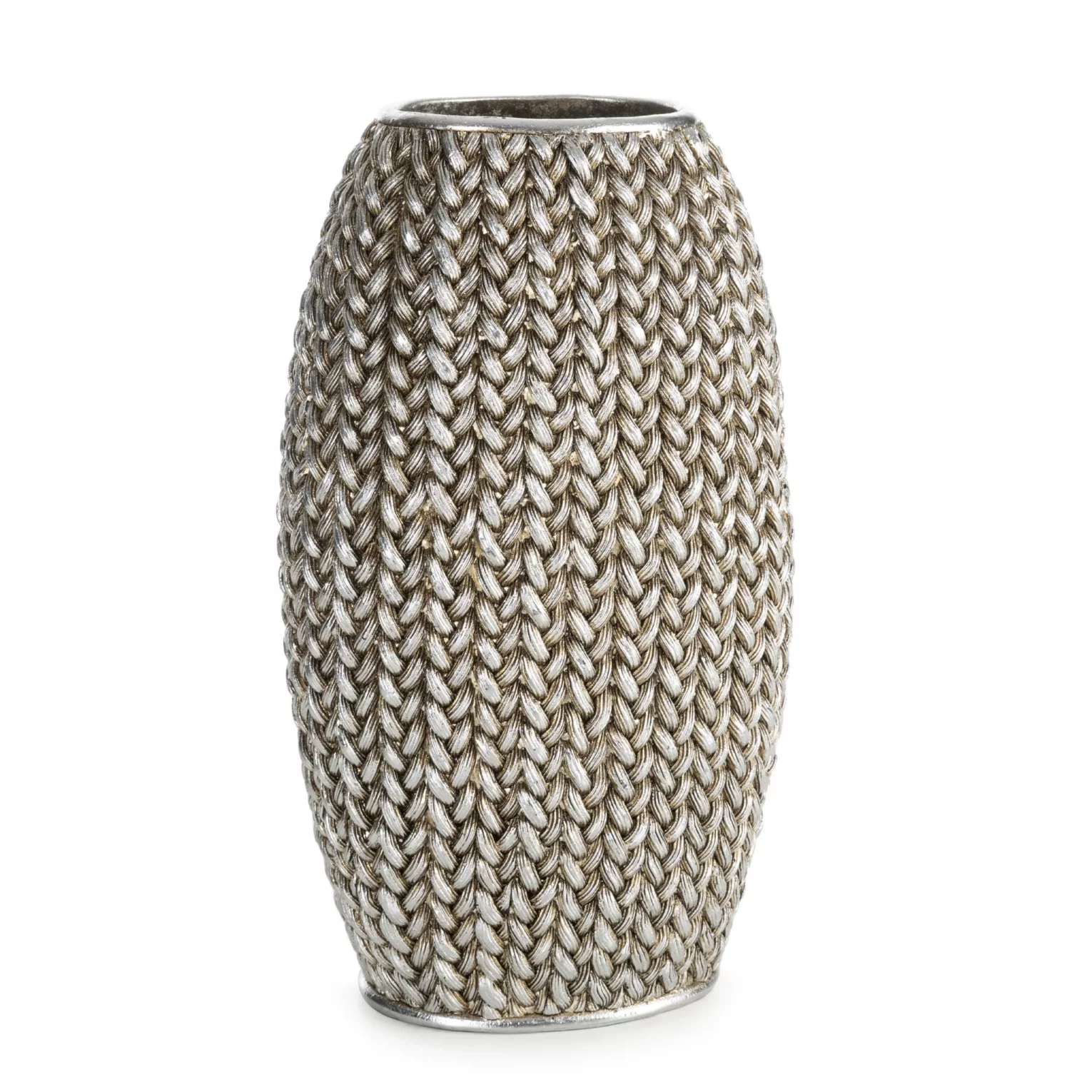 Wazon srebrny dekoracyjny zdobiony wzorem plecionego sweterka 16x12x27 cm MOLI