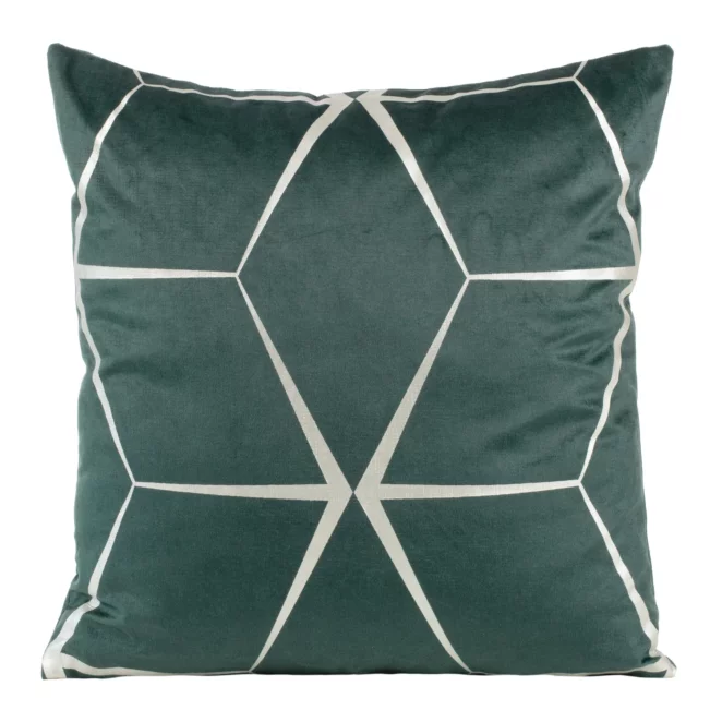 Poszewka na poduszkę 45x45 cm welwetowa ciemnomiętowa z nadrukiem geometrycznym BLINK 28