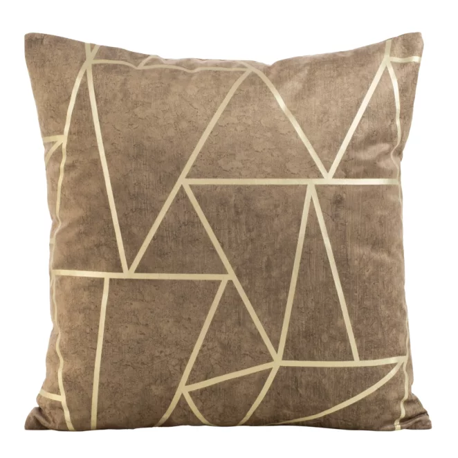 Poszewka na poduszkę 45x45 cm welwetowa ciemnobeżowa z nadrukiem geometrycznym BLINK 29