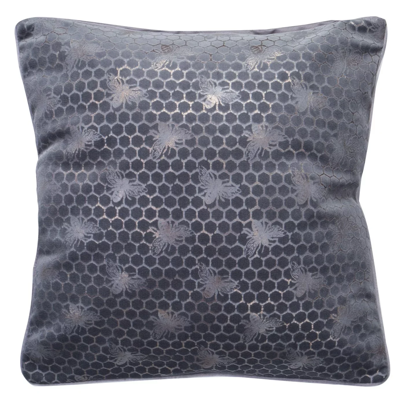 Poszewka na poduszkę 45x45 cm welwetowa ze srebrnym nadrukiem plastra miodu i pszczół VELVET 20 Eurofirany Premium