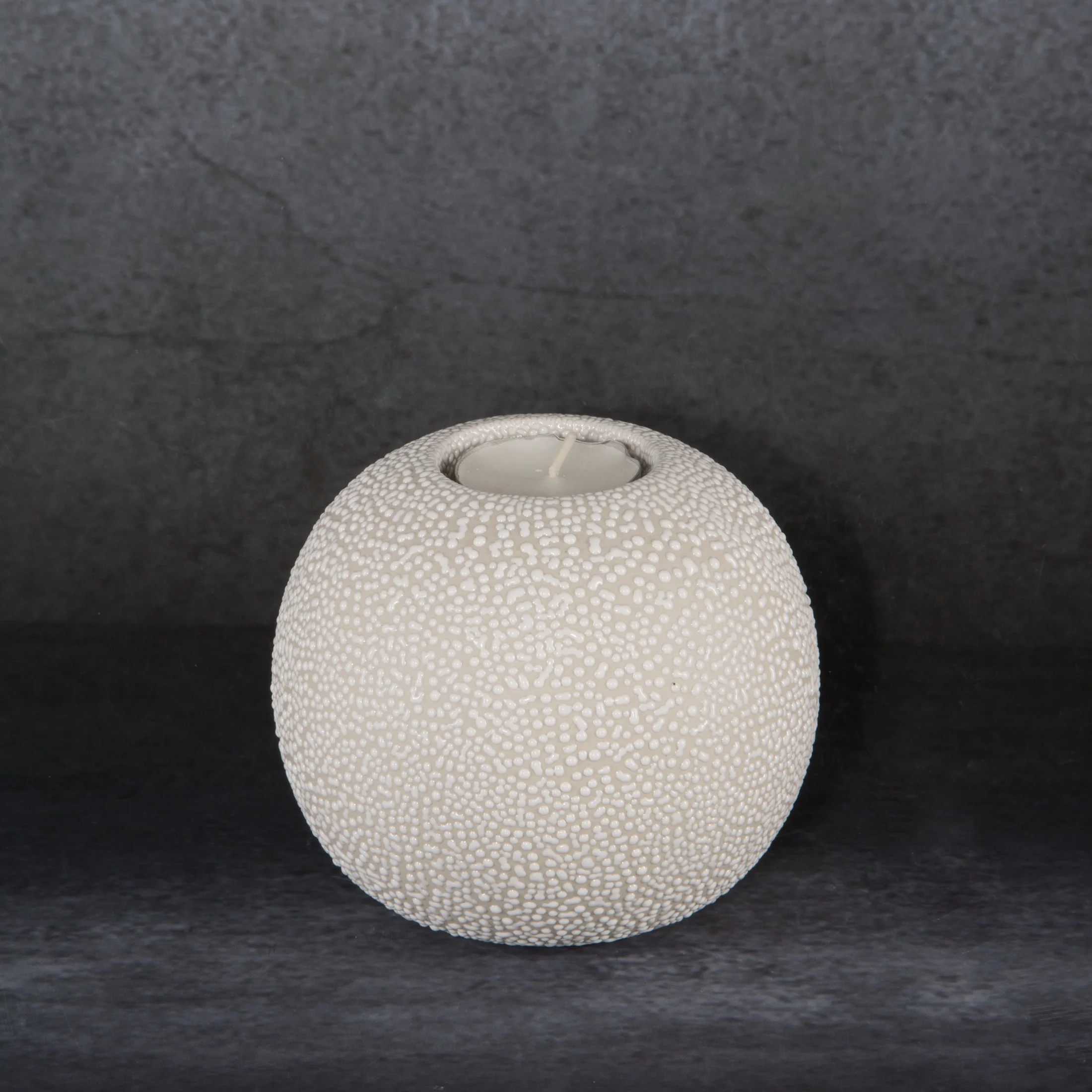 Świecznik ceramiczny kremowy z efektem rosy średnica 9x8 cm RISO