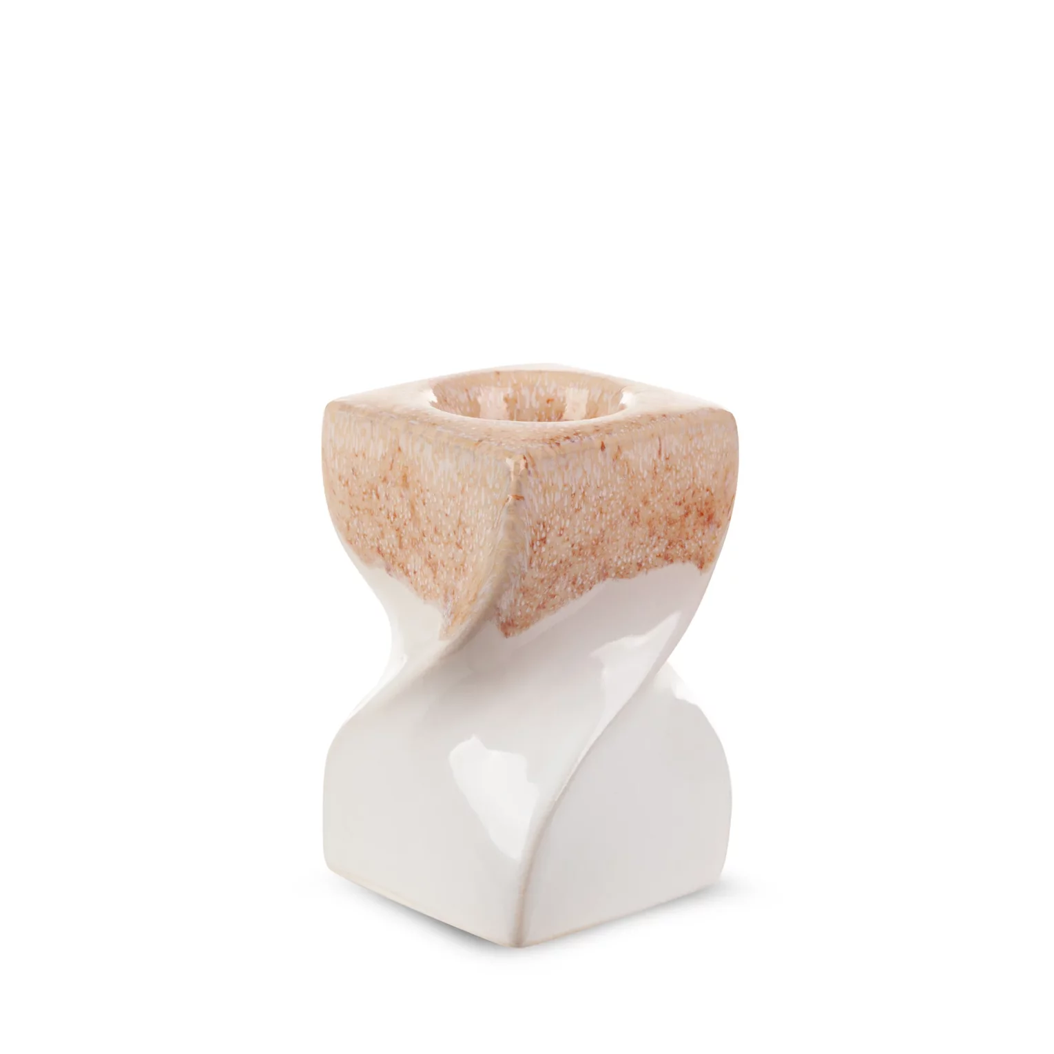 Świecznik ceramiczny kremowo-beżowy  z efektem ombre 8x8x12 cm RUBEN