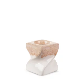 Świecznik ceramiczny kremowo-beżowy  z efektem ombre 7x7x8 cm RUBEN