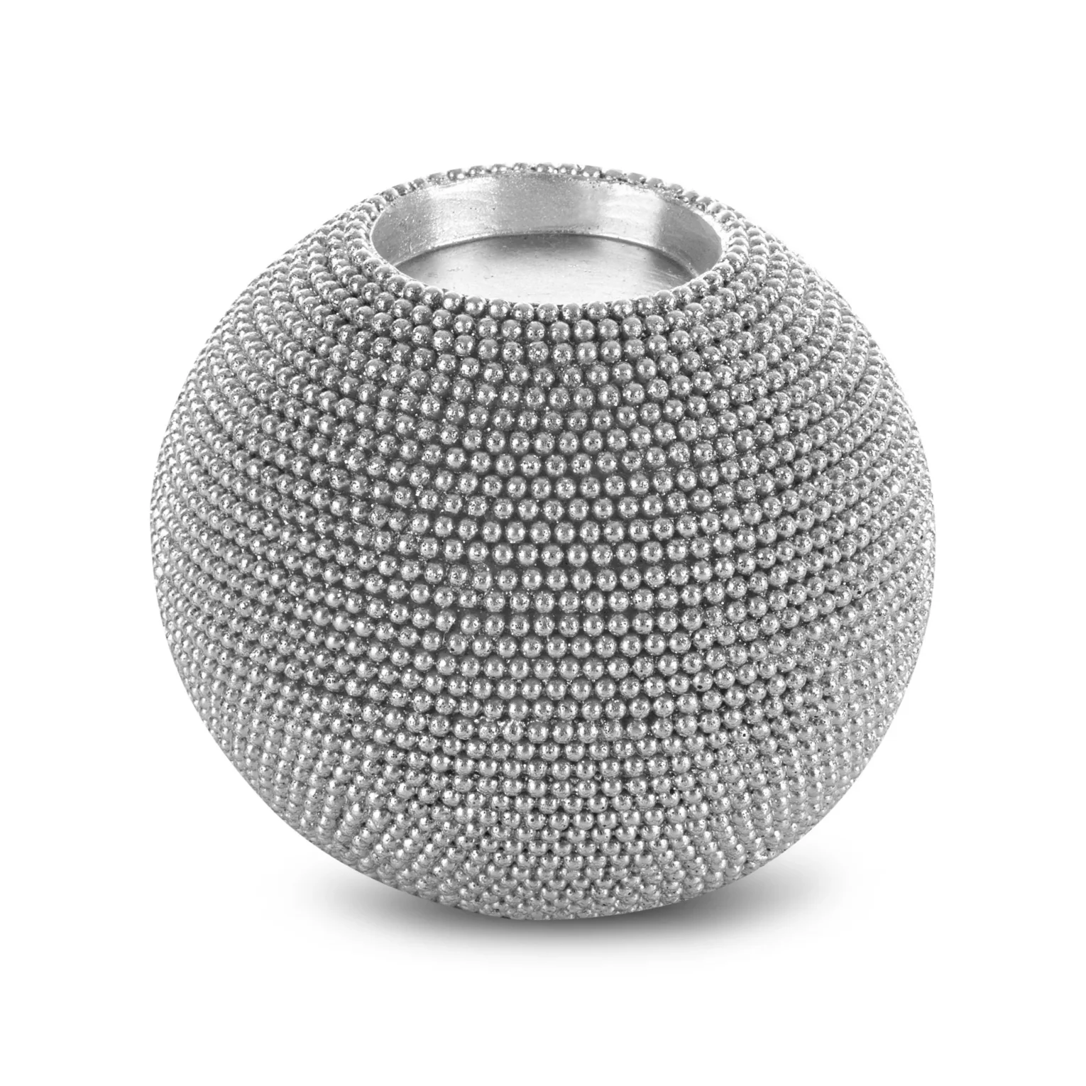 Świecznik ceramiczny dekoracyjny srebrny o drobnym strukturalnym wzorze średnica 10x9 cm ELDO