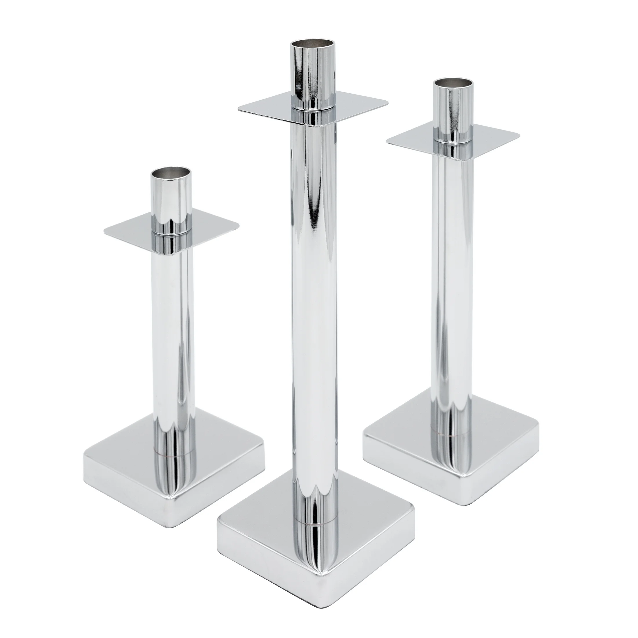 Świecznik metalowy srebrny dekoracyjny w minimalistycznym stylu 8x8x26 cm LORI