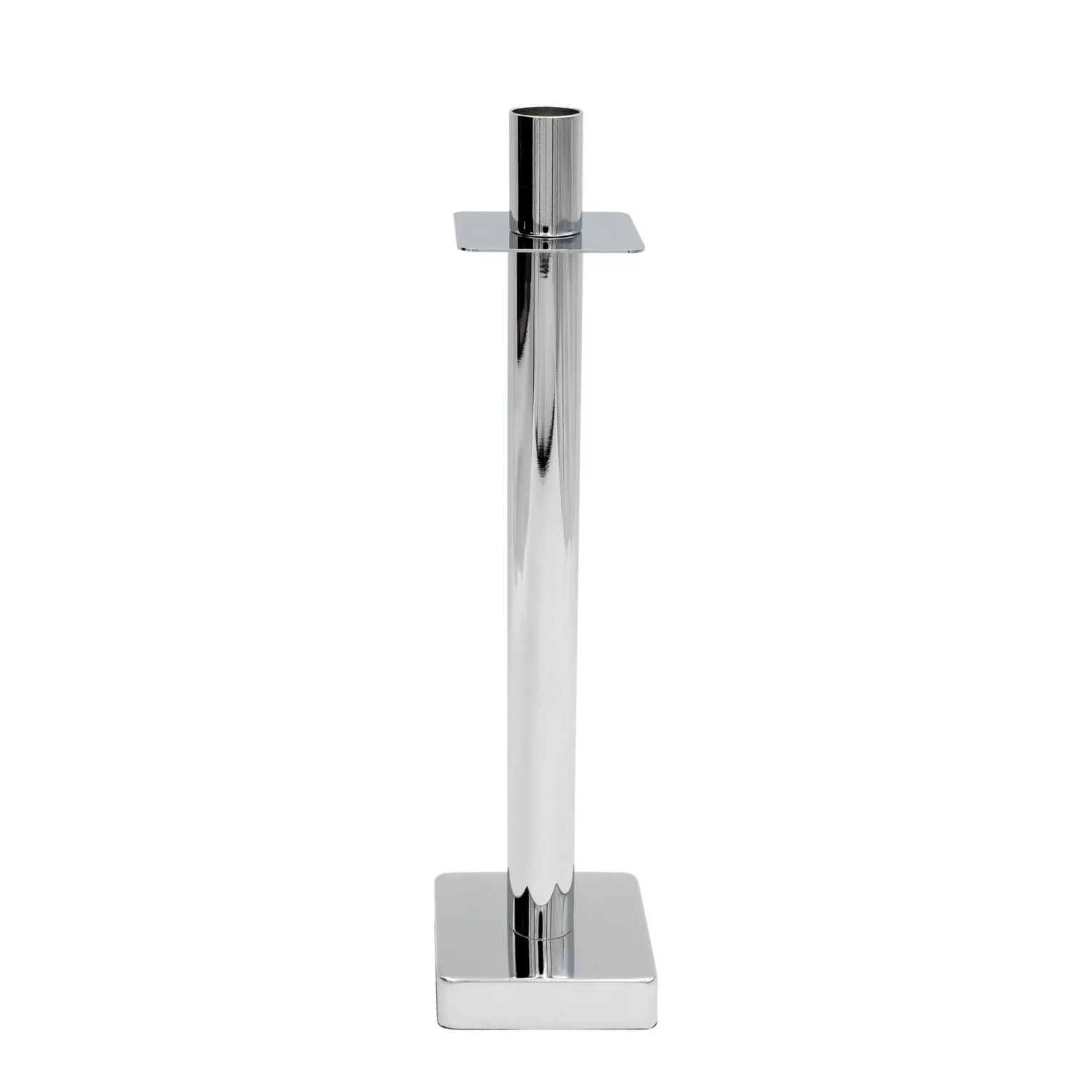 Świecznik metalowy  srebrny dekoracyjny  w minimalistycznym stylu 8x8x31 cm LORI