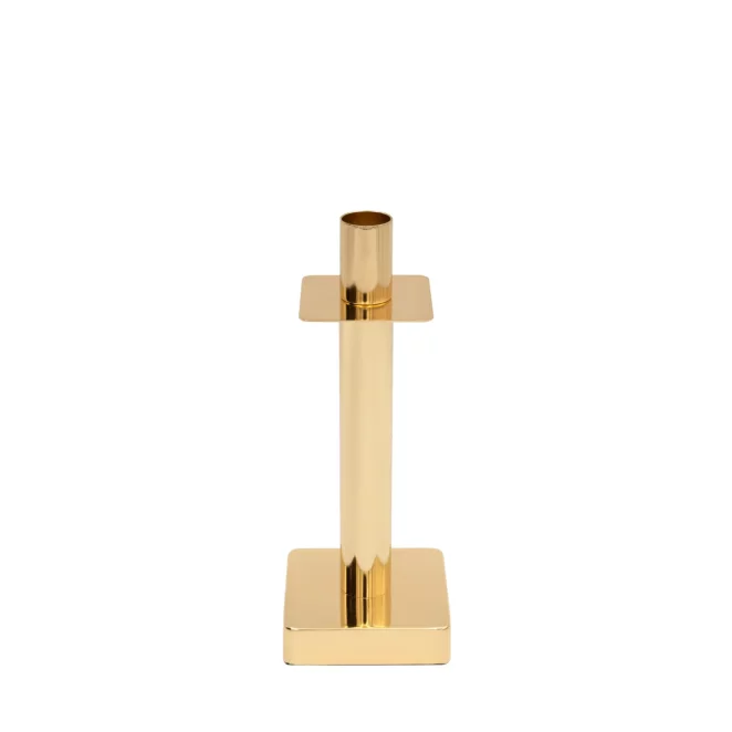 Świecznik metalowy złoty dekoracyjny w minimalistycznym stylu 8x8x21 cm LORI