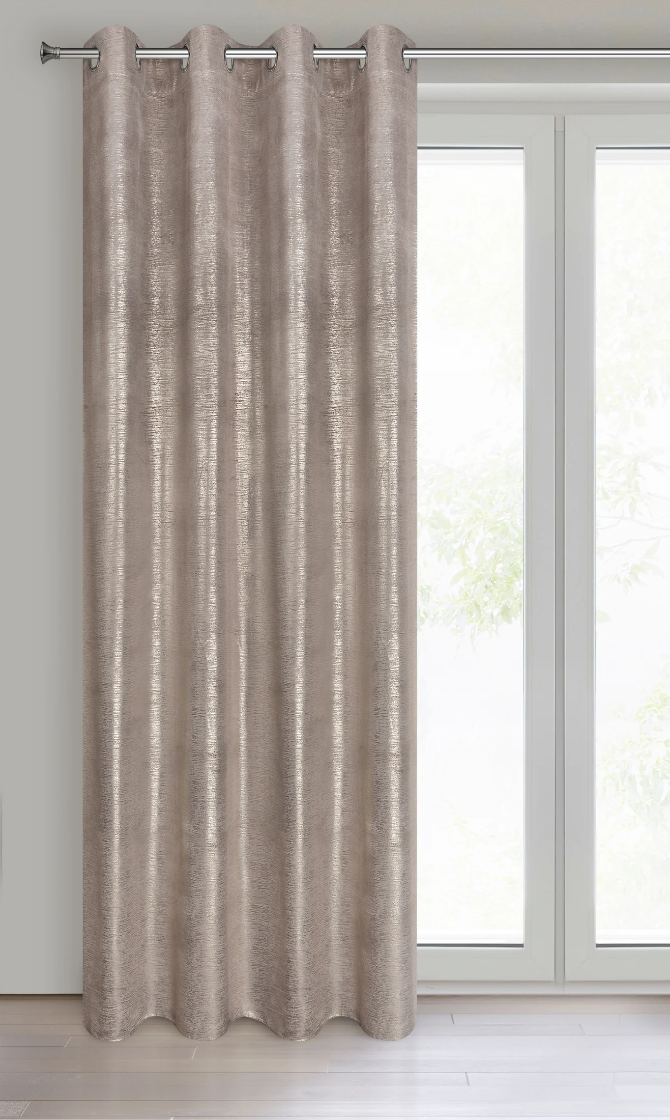 Zasłona welwetowa różowa z prążkowanym złotym wzorem 140x250 cm przelotka - AMABEL