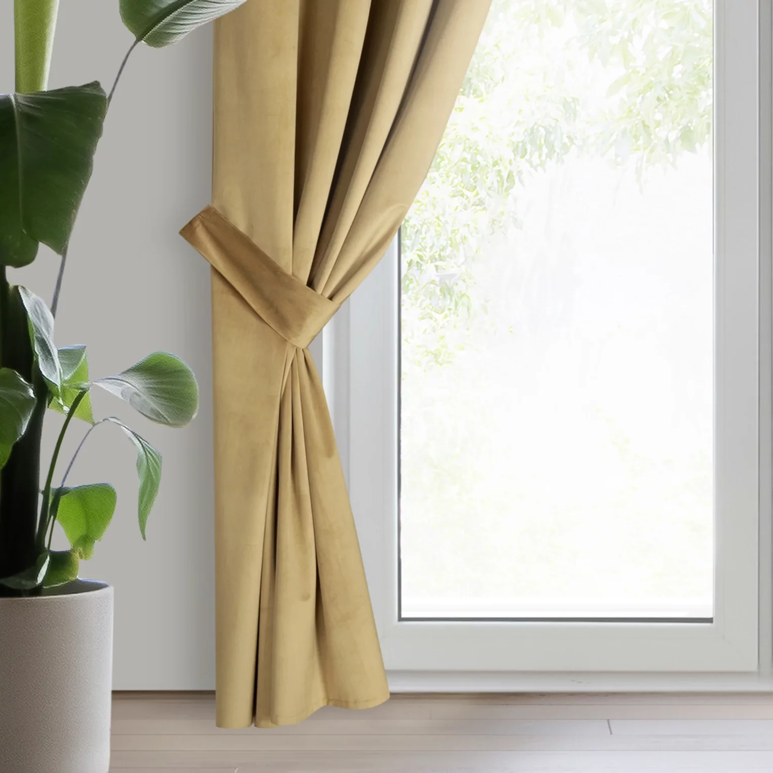 Zasłona welwetowa ciemnobeżowa, troczek w zestawie 140x270 cm przelotka - ANTARA