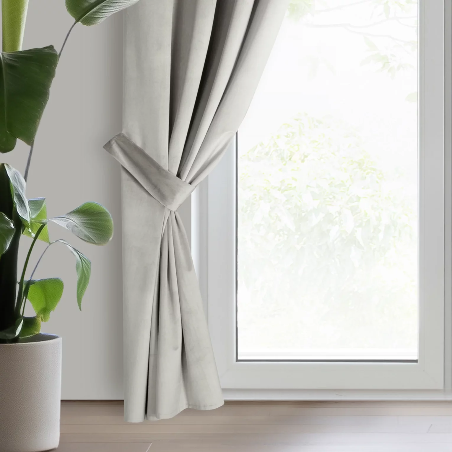 Zasłona welwetowa popielata, troczek w zestawie 140x270 cm przelotka - ANTARA
