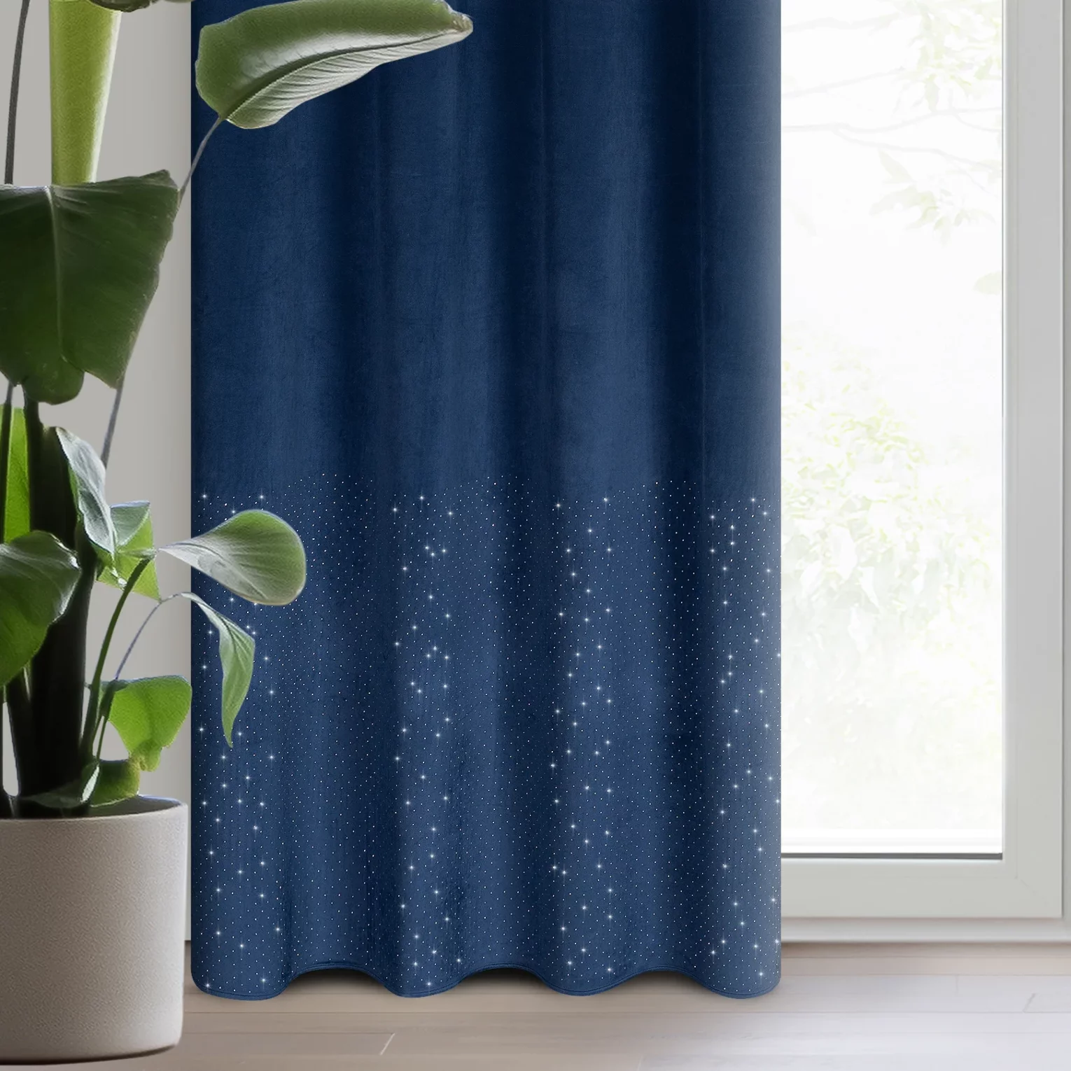 Zasłona welwetowa granatowa z kryształkami 140x250 cm przelotka - ARIADNA