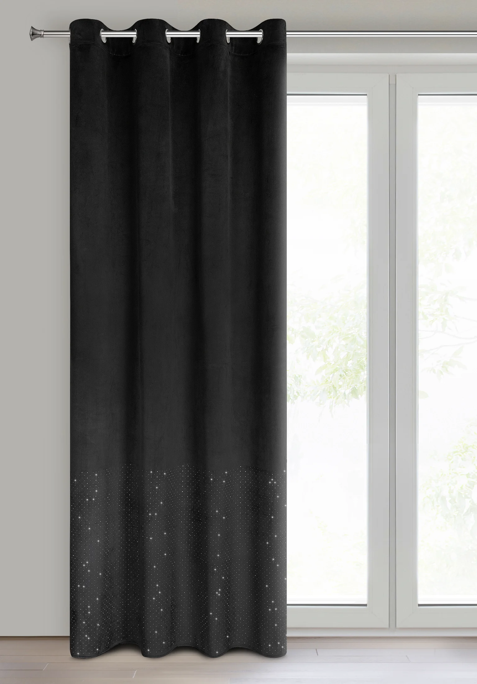 Zasłona welwetowa czarna z kryształkami 140x250 cm przelotka - ARIADNA