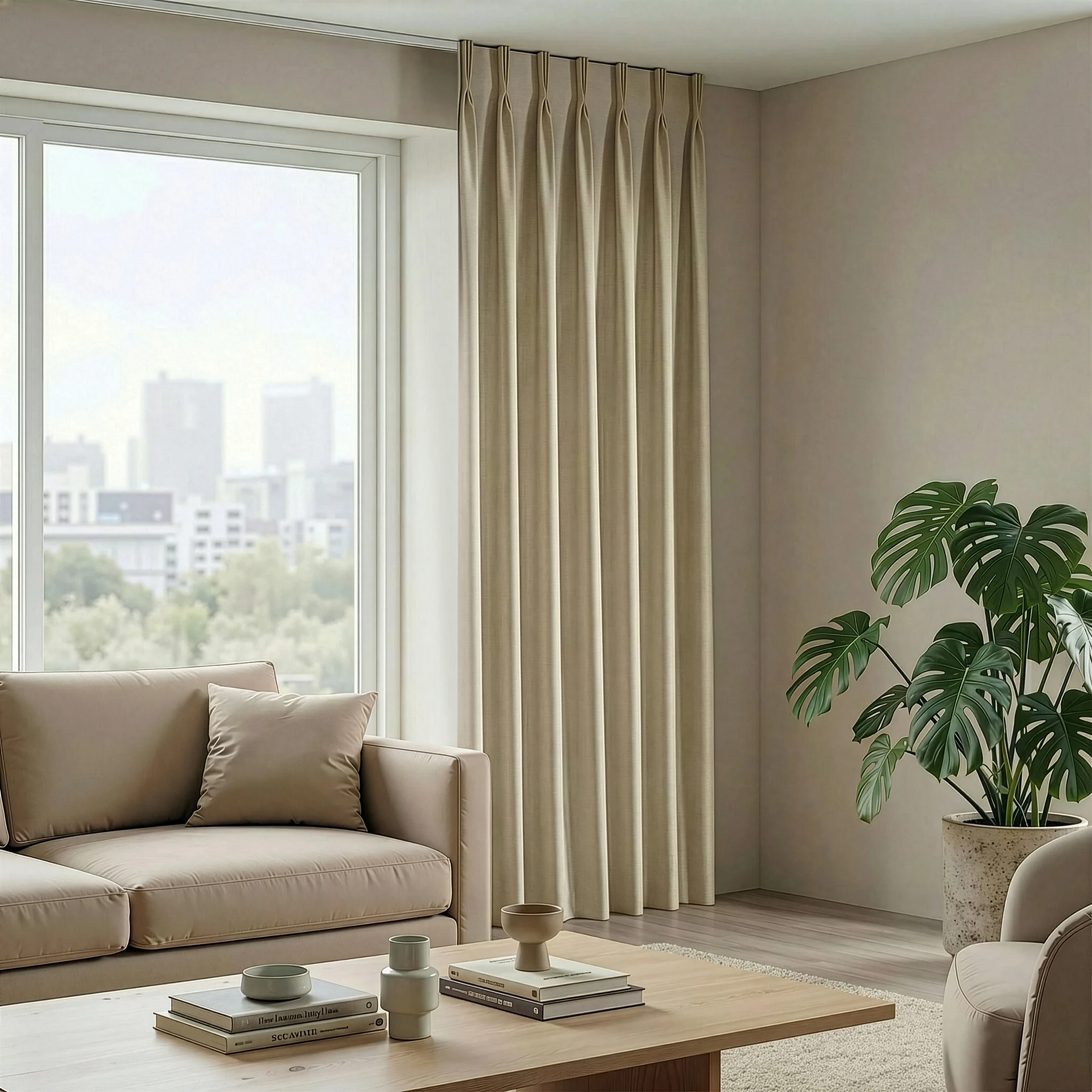 Zasłona beżowa 50x252 cm o naturalnym splocie z efektem melanżu flex 1:2,5