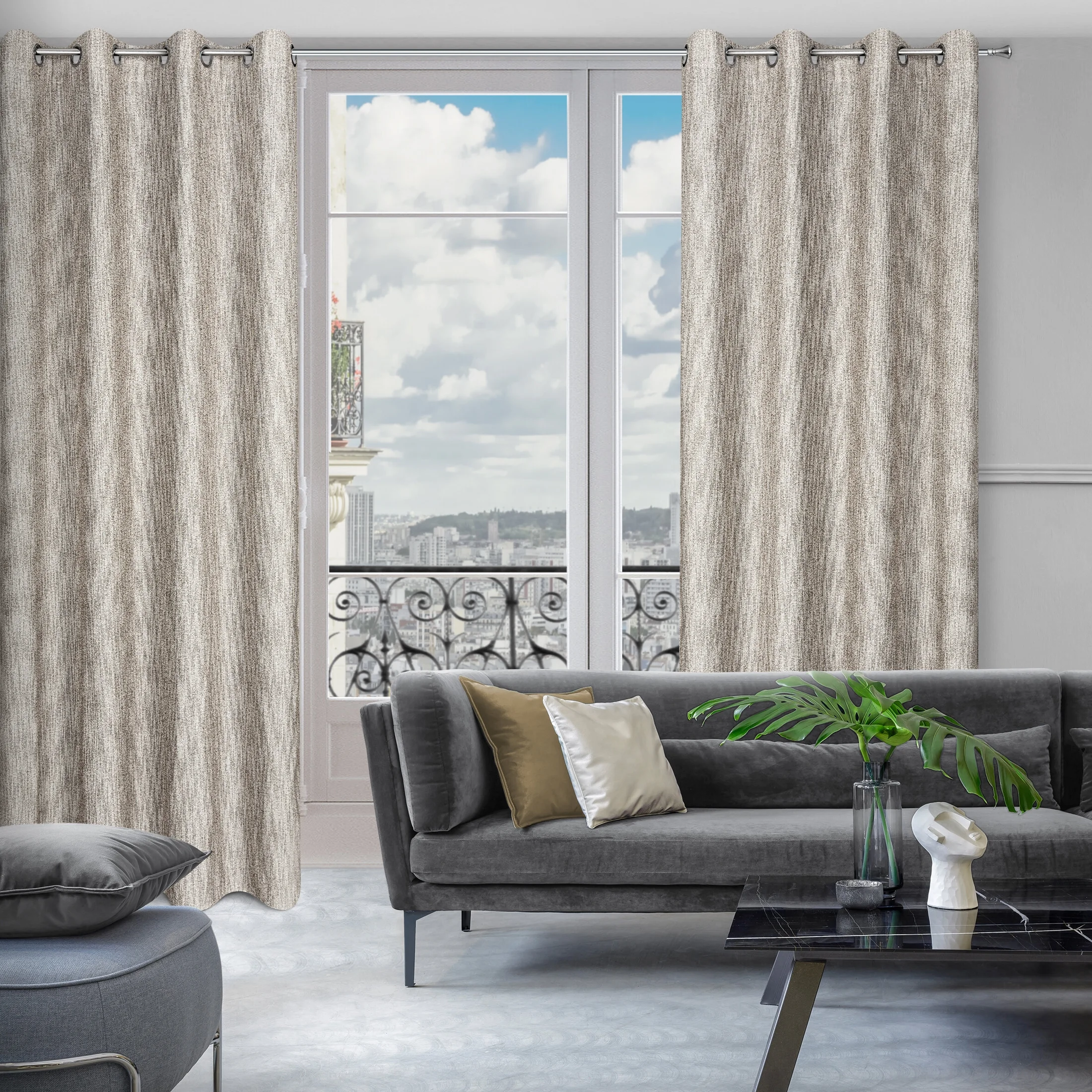 Zasłona beżowa melanż w stylu eko 140x250 cm przelotka - MEGAN