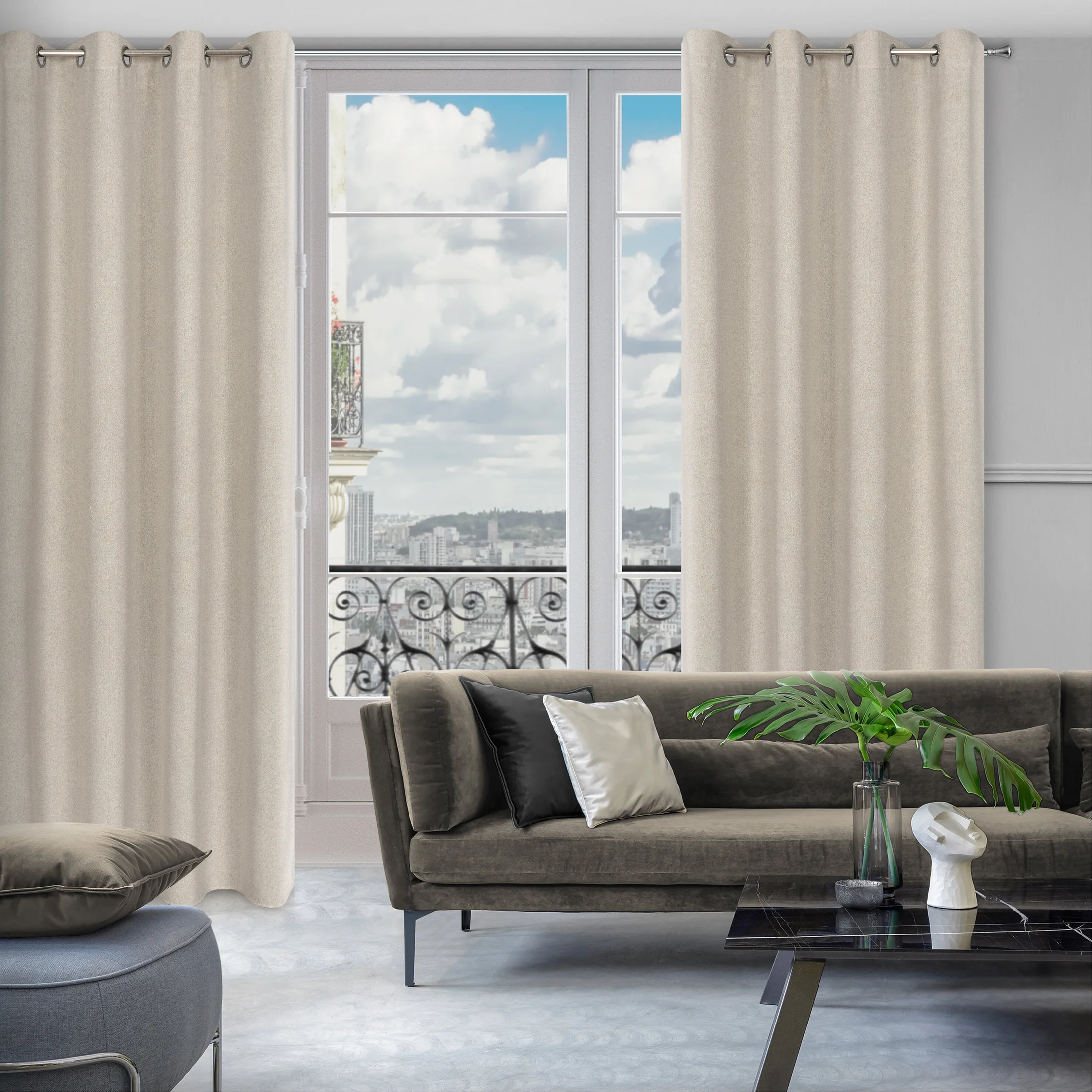 Zasłona beżowa o luźnym splocie w stylu cottage core 140x250 cm przelotka - LIDIA