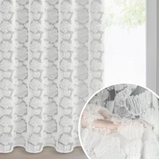 Zasłona biała z siateczki zdobiona kwiatami z dodatkiem drobnych perełek 3D 140x250 cm przelotka - JASMIN Eva Minge