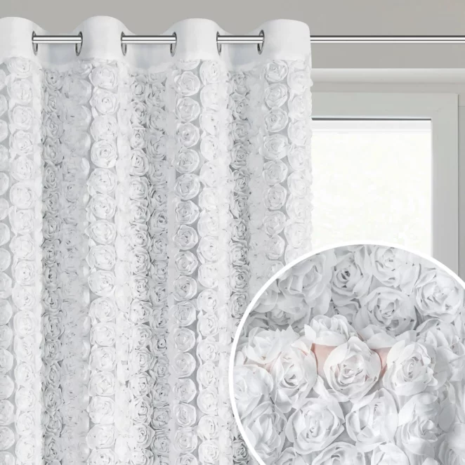 Zasłona biała z szyfonu zdobiona różami 3D 140x250 cm przelotka - ROSES Eva Minge