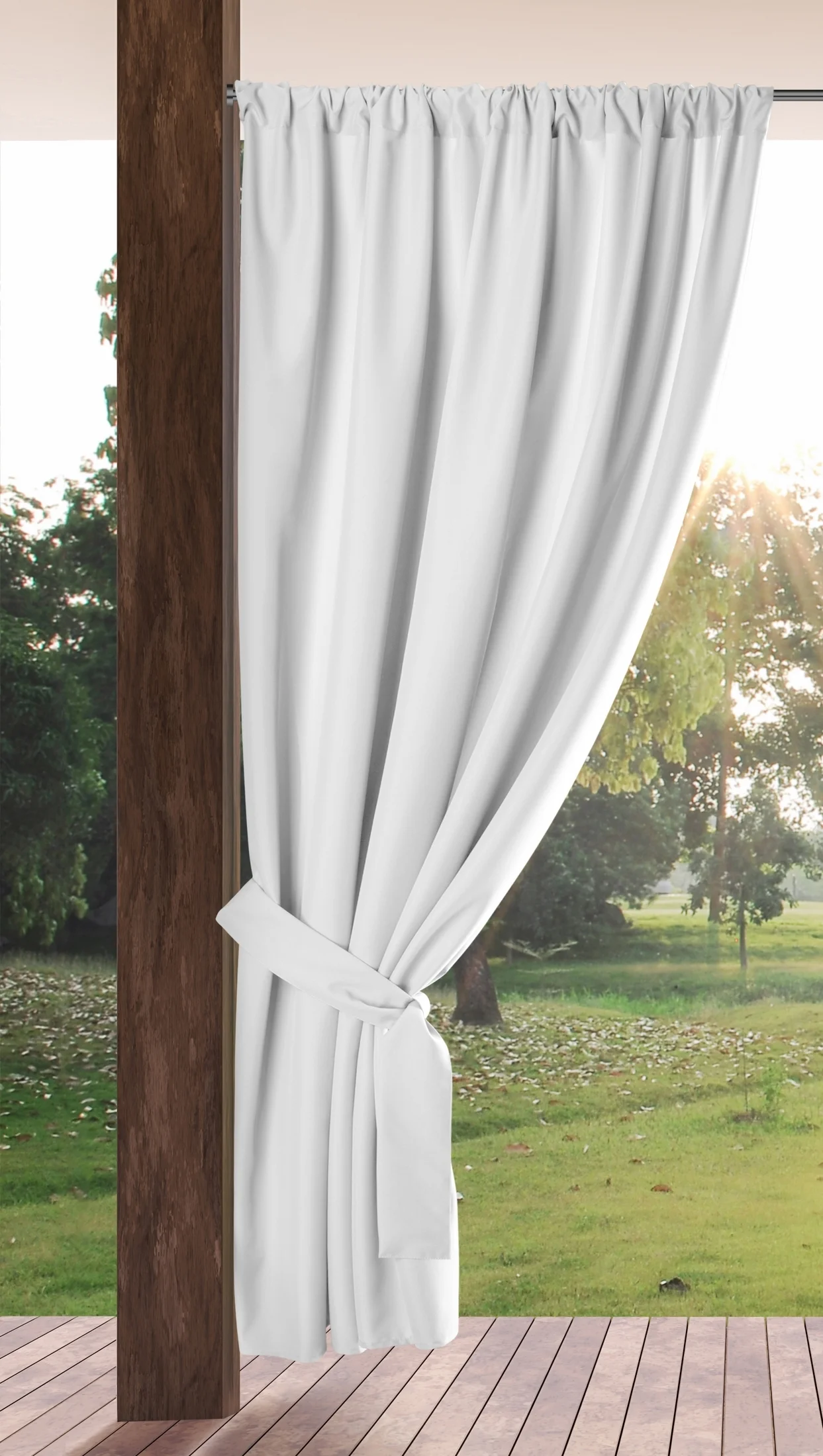 Zasłona biała z wodoodpornej tkaniny idealna do ogrodu i na taras 155x200 cm tunel - GARDEN