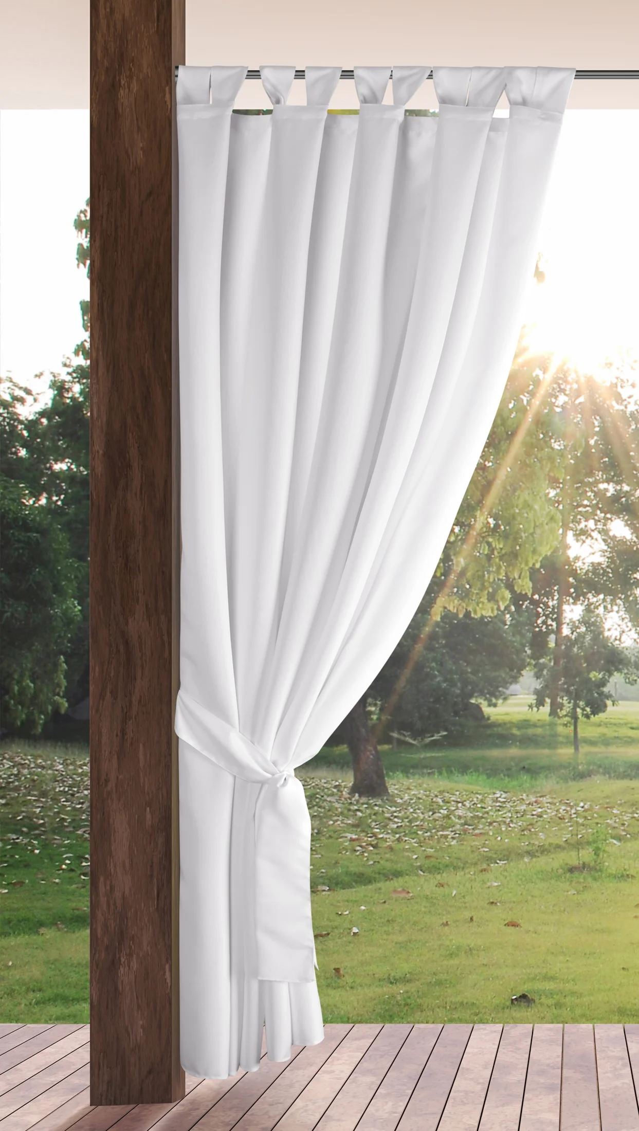 Zasłona biała z wodoodpornej tkaniny idealna do ogrodu i na taras 155x220 cm szelki/rzep GARDEN 2