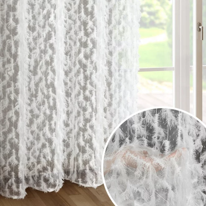 Zasłona biała zdobiona wzorem designerskim 140x250 przelotka - VICTORIA - Eva Minge