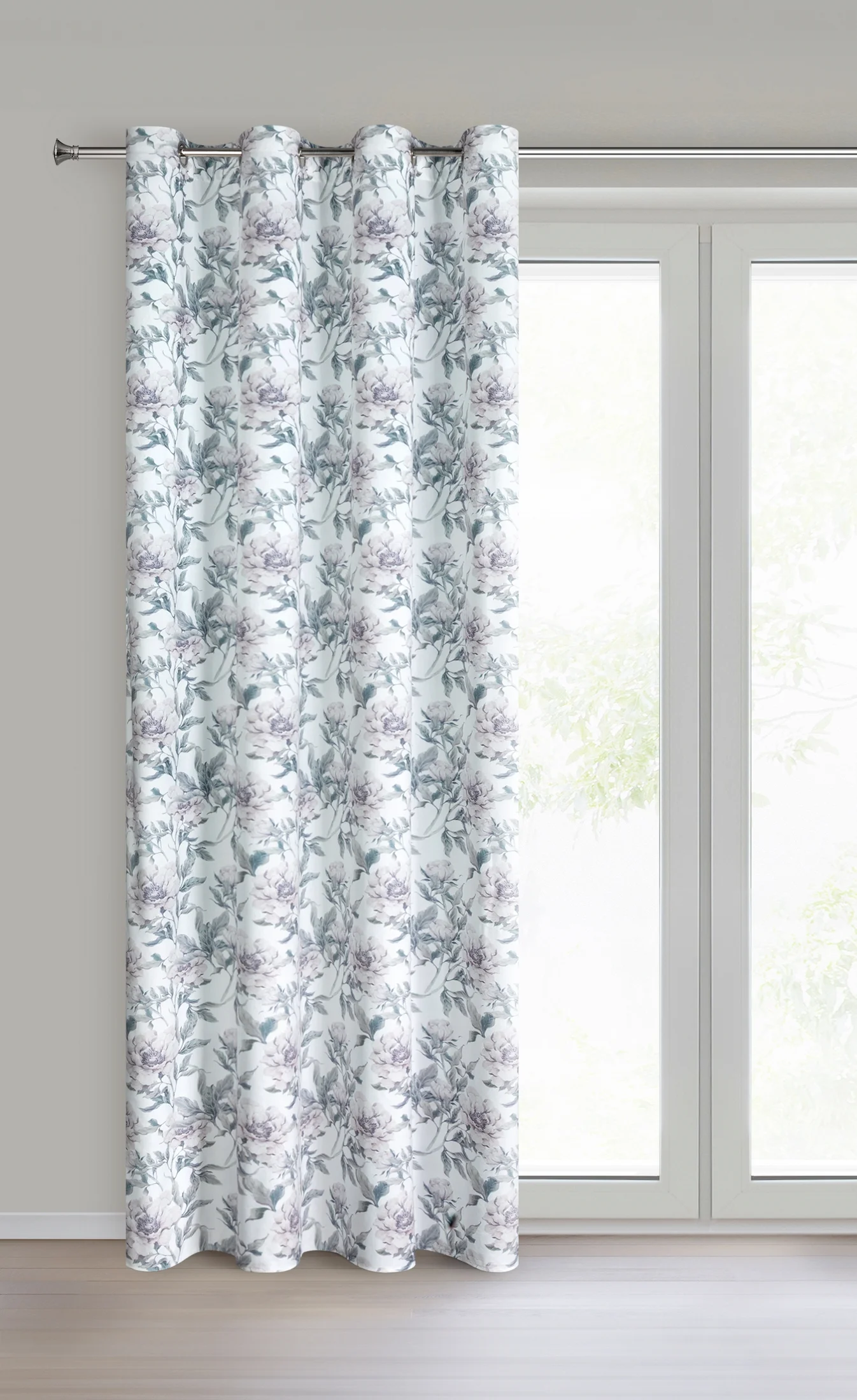 Zasłona biało, różowa welwetowa z motywem kwiatów 140x250 cm przelotka - BEVERLY