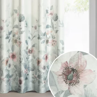 Zasłona biało srebrna welwetowa zdobiona motywem kwiatów 140x250 cm przelotka - ELIA