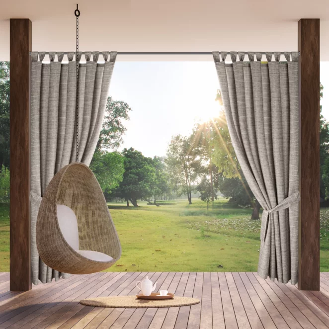 Zasłona brązowo, kremowa z wodoodpornej tkaniny idealna do ogrodu i na taras 155x220 cm szelki/rzep GARDEN