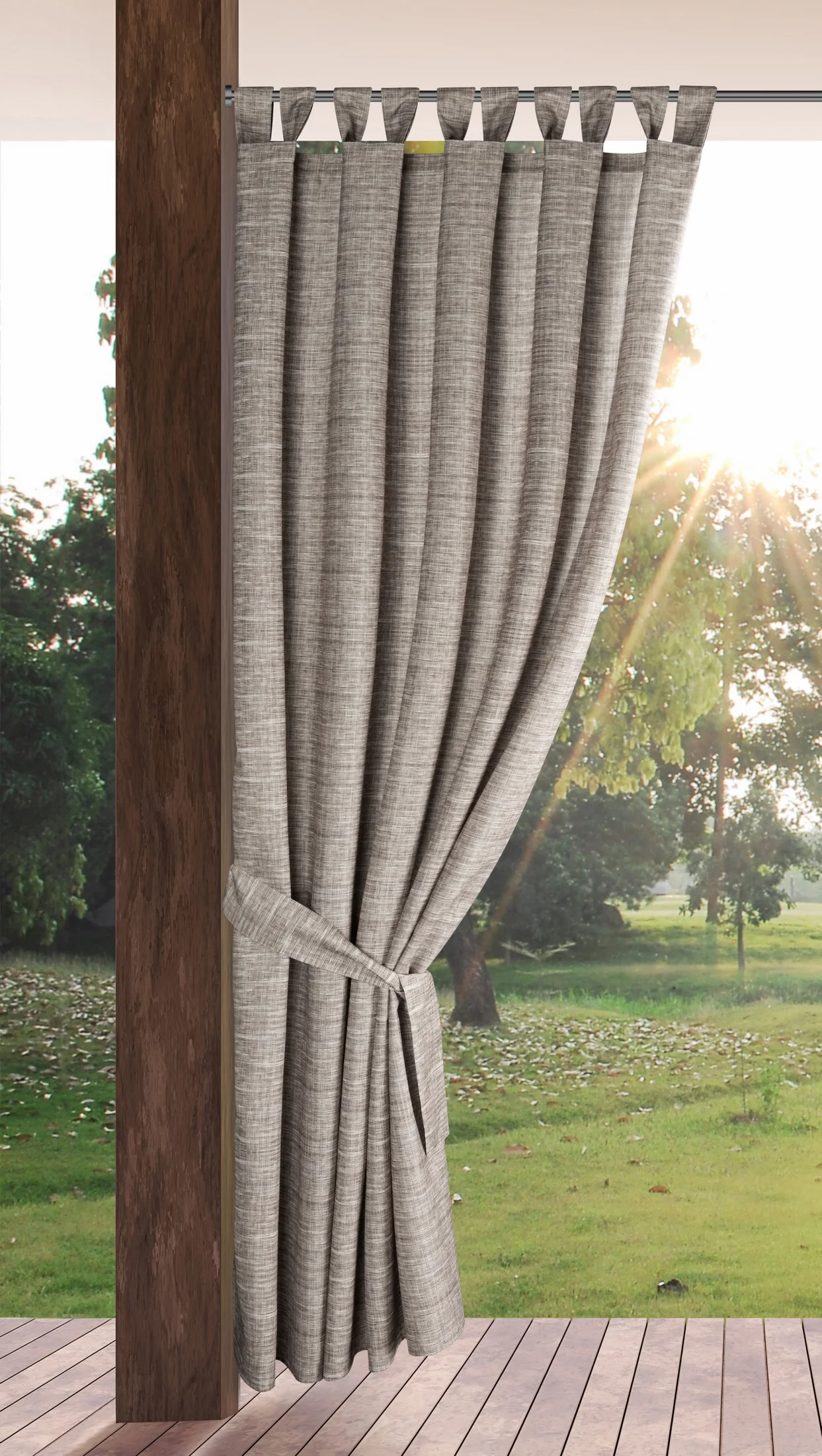 Zasłona brązowo, kremowa z wodoodpornej tkaniny idealna do ogrodu i na taras 155x220 cm szelki/rzep GARDEN