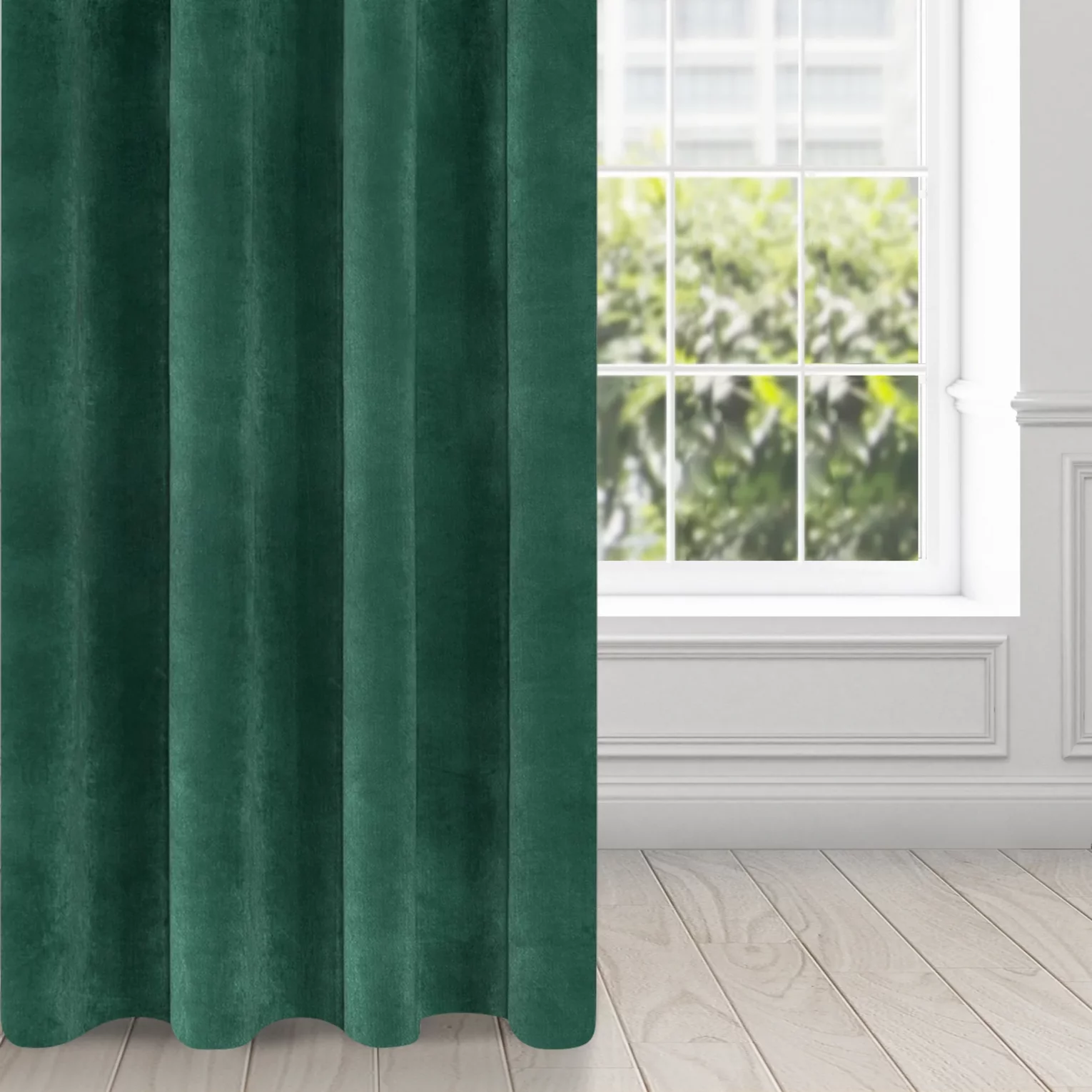 Zasłona ciemnozielona z ekskluzywnego aksamitnego welwetu 290 g/m2 140x250 cm 10 szt. przelotek - VILLA