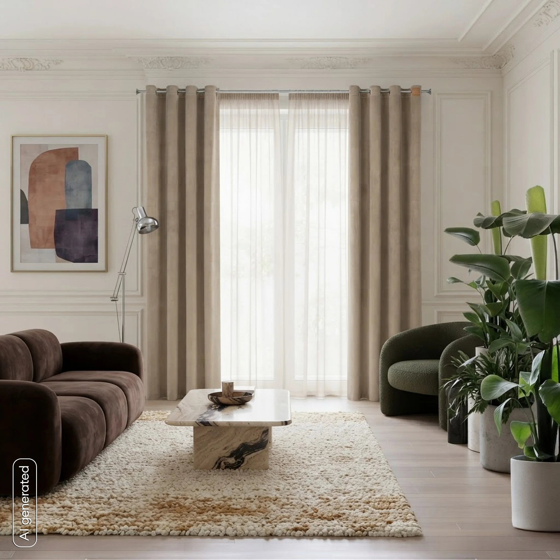 Zasłona ciemnobeżowa z aksamitnego gładkiego welwetu 140x250 cm przelotki - HEAVEN