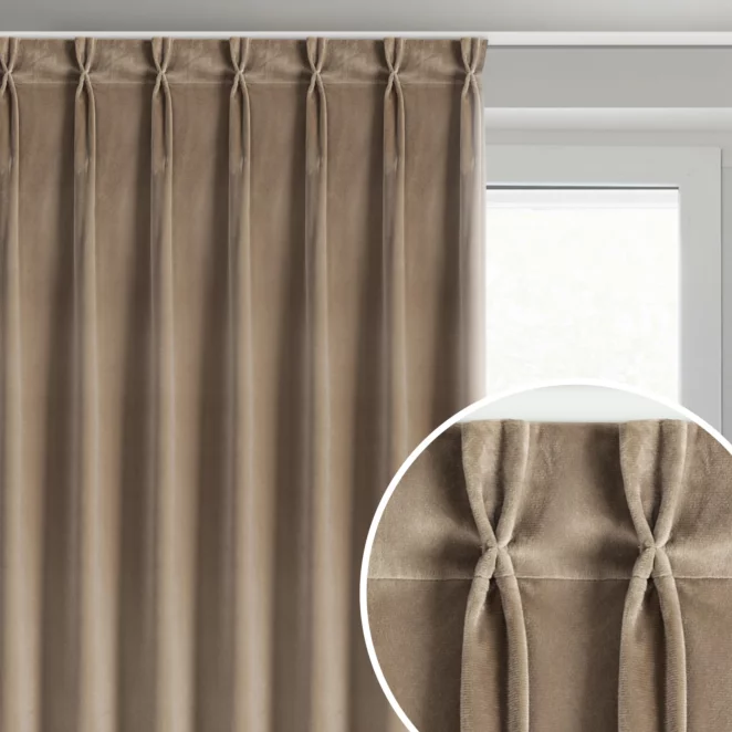 Zasłona ciemnobeżowa z welwetowej tkaniny 80x270 cm (wymiar podany na gotowo) system flex - MELANIE