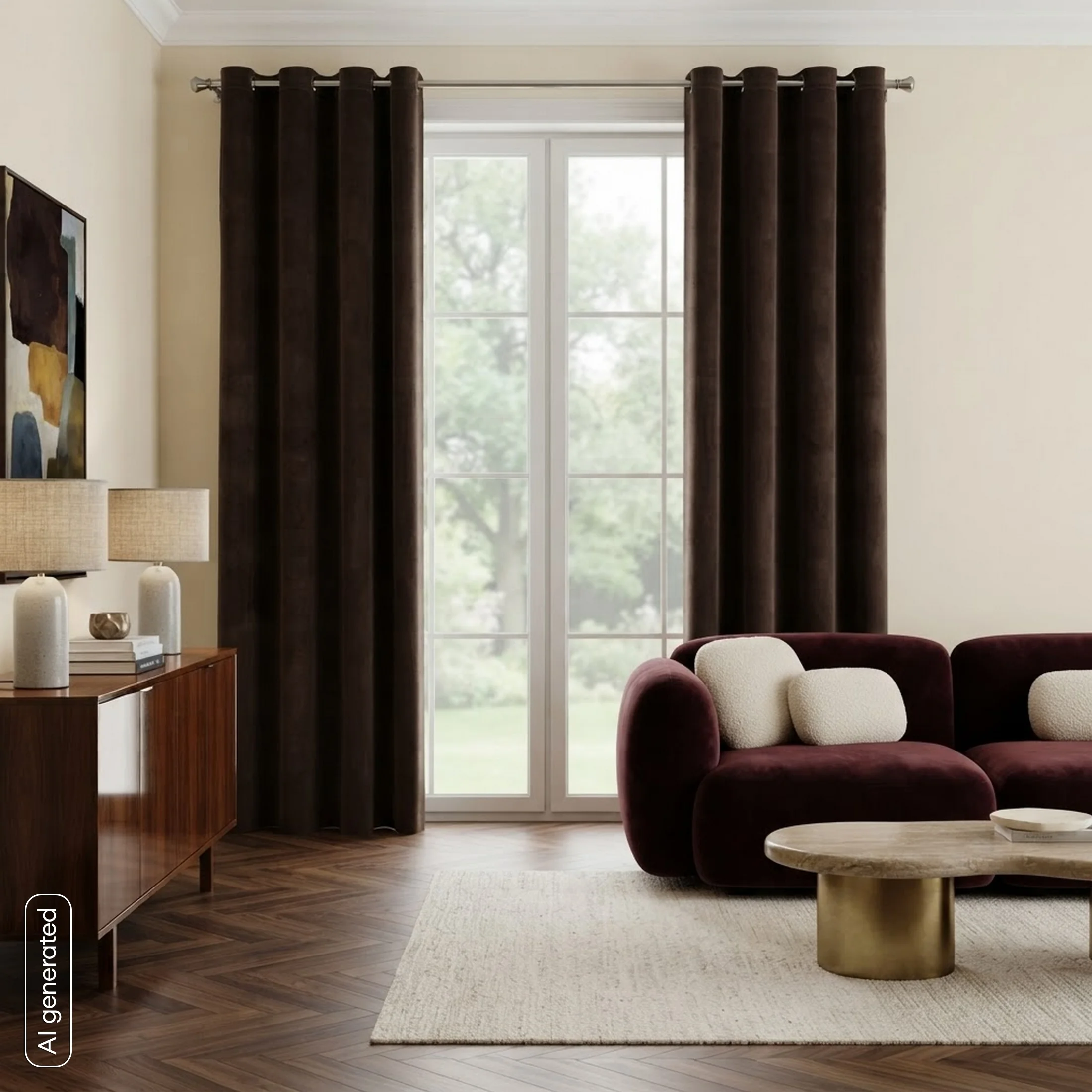 Zasłona ciemnobrązowa z aksamitnego gładkiego welwetu 140x250 cm przelotki - HEAVEN