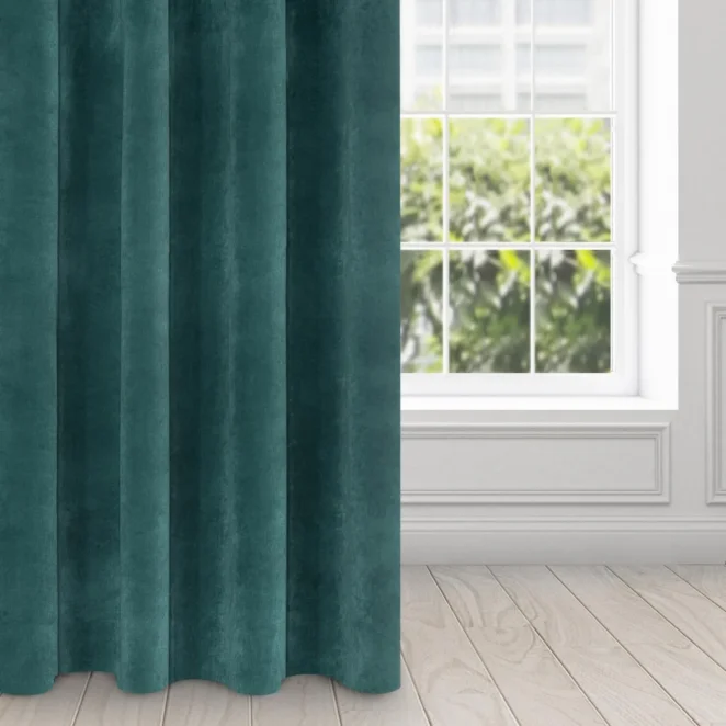 Zasłona ciemnoturkusowa z ekskluzywnego aksamitnego welwetu 290 g/m2 140x250 cm 10 szt. przelotek - VILLA