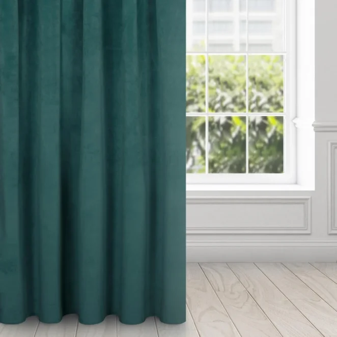 Zasłona ciemnoturkusowa z ekskluzywnego aksamitnego welwetu 290 g/m2 140x270 cm taśma - VILLA