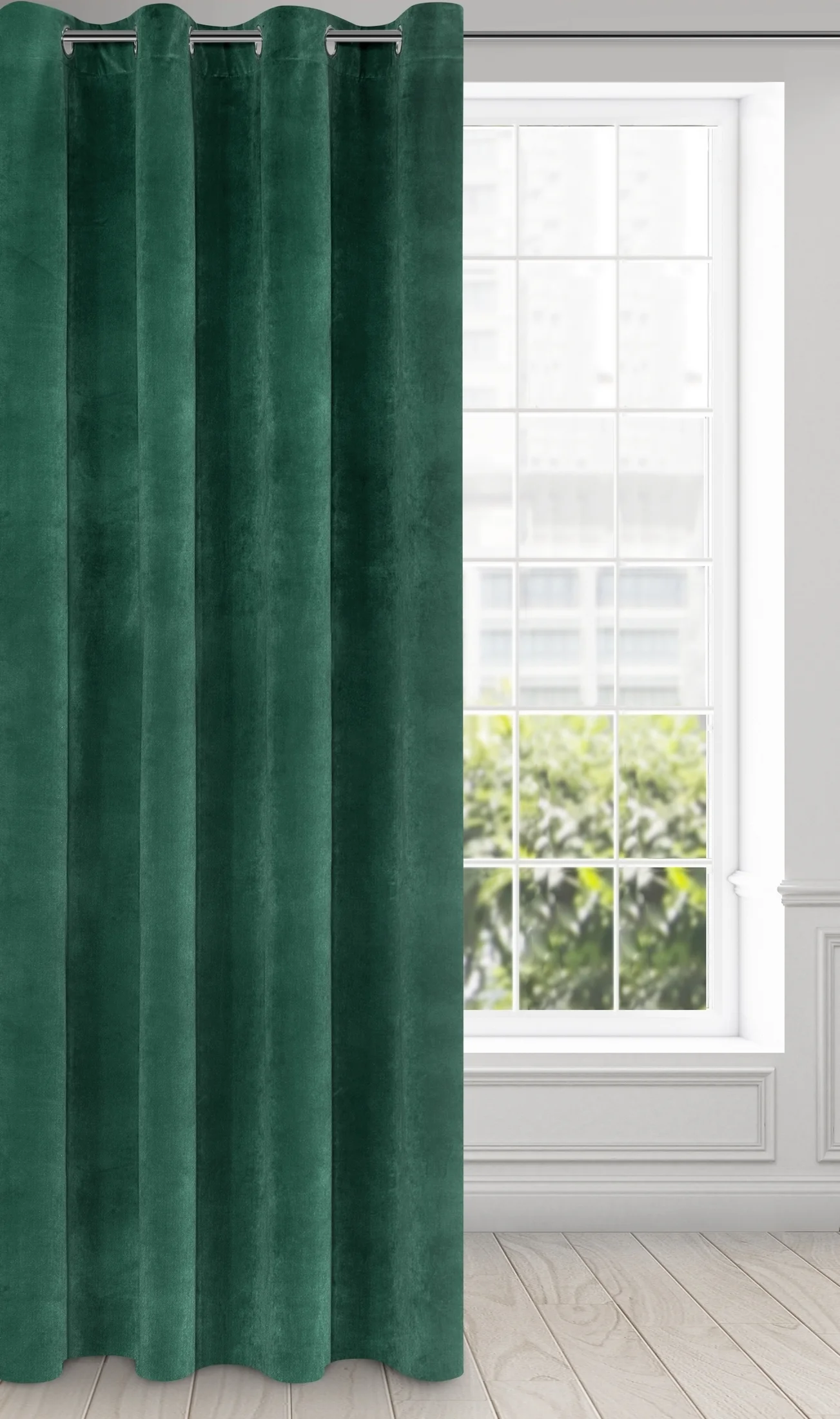 Zasłona ciemnozielona z ekskluzywnego aksamitnego welwetu 290 g/m2 140x250 cm 10 szt. przelotek - VILLA