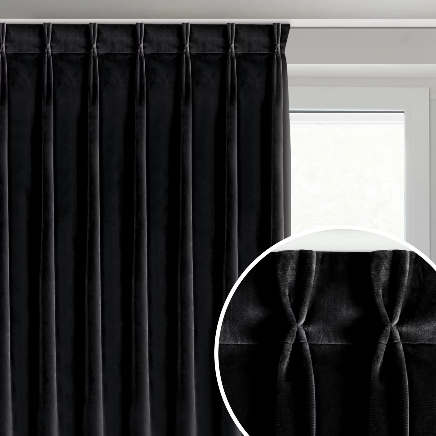 Zasłona czarna z welwetowej tkaniny 80x270 cm (wymiar podany na gotowo) system flex - MELANIE