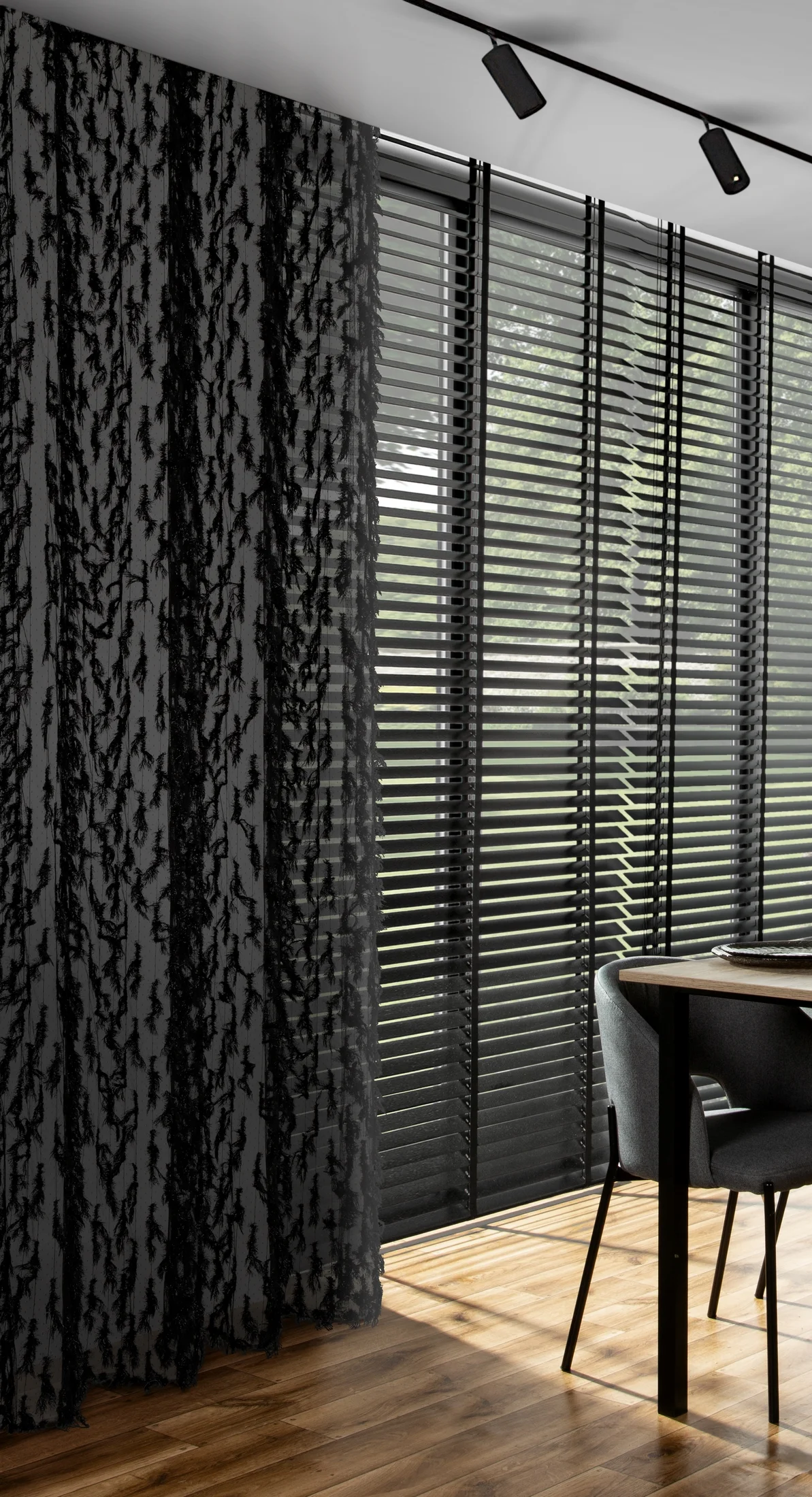 Zasłona czarna zdobiona wzorem designerskim 140x250 przelotka - VICTORIA - Eva Minge