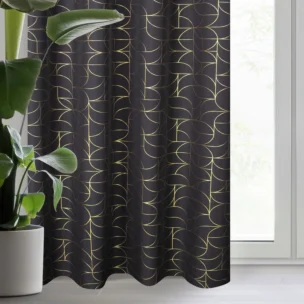 Zasłona czarna ze złotym geometrycznym nadrukiem 140x250 cm przelotka - EVI
