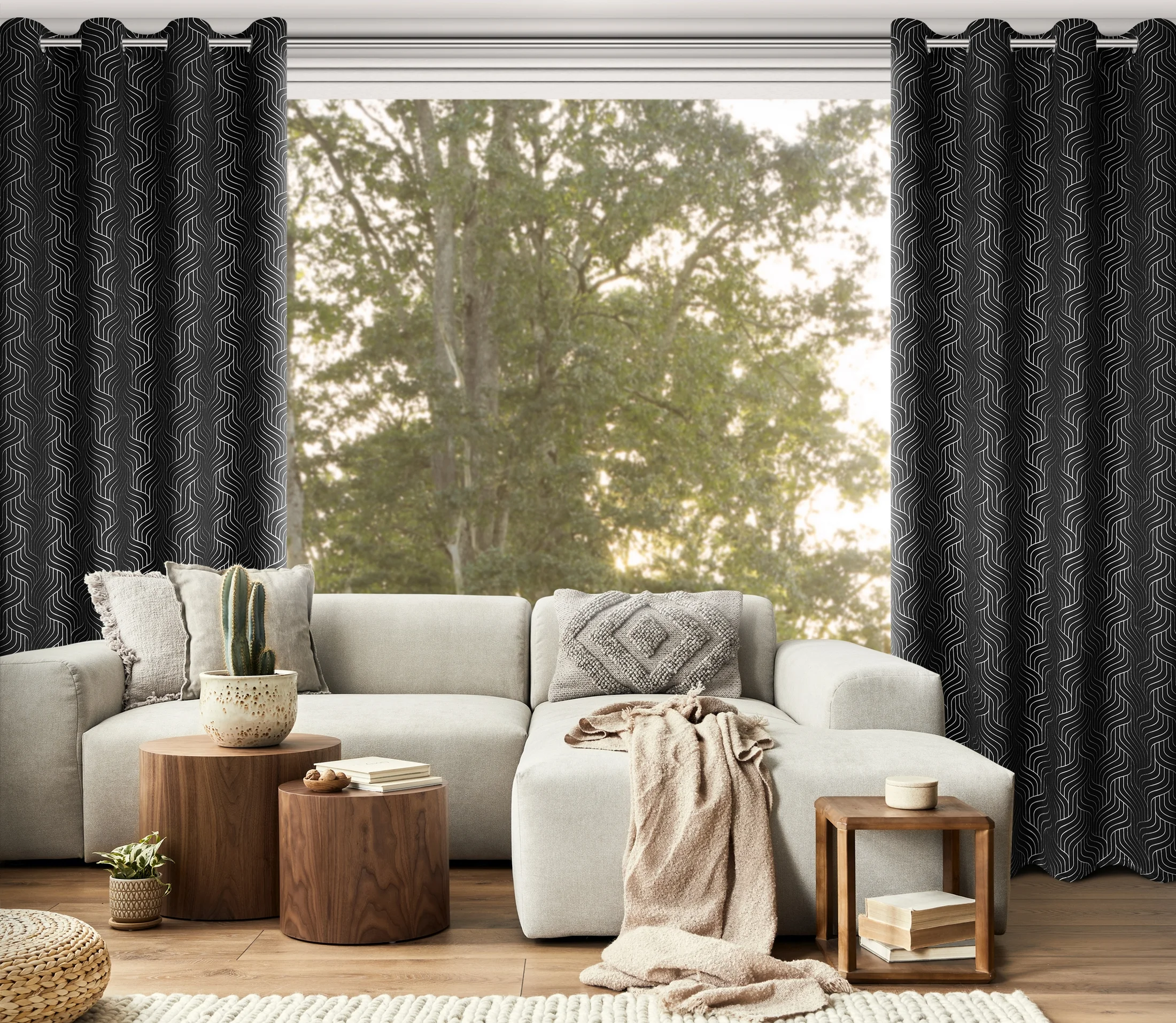 Zasłona czarno, srebrzysta z tkaniny typu blackout 140x250 cm przelotka OLETA