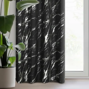 Zasłona czarno, srebrzysta zdobiona nadrukiem marmurku 140x250 cm przelotka LANI
