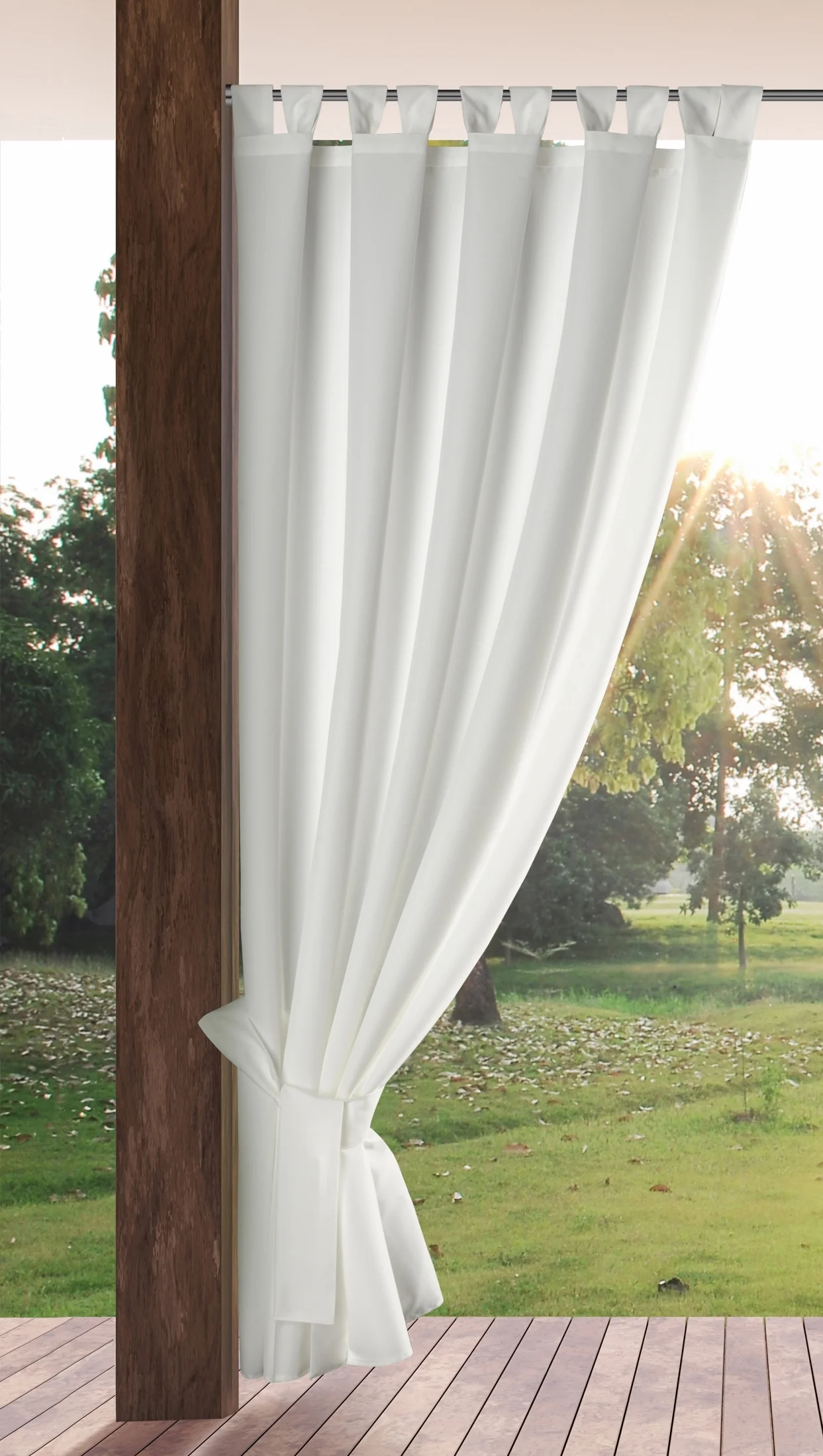 Zasłona biała z wodoodpornej tkaniny idealna do ogrodu i na taras 155x220 cm szelki/rzep - GARDEN