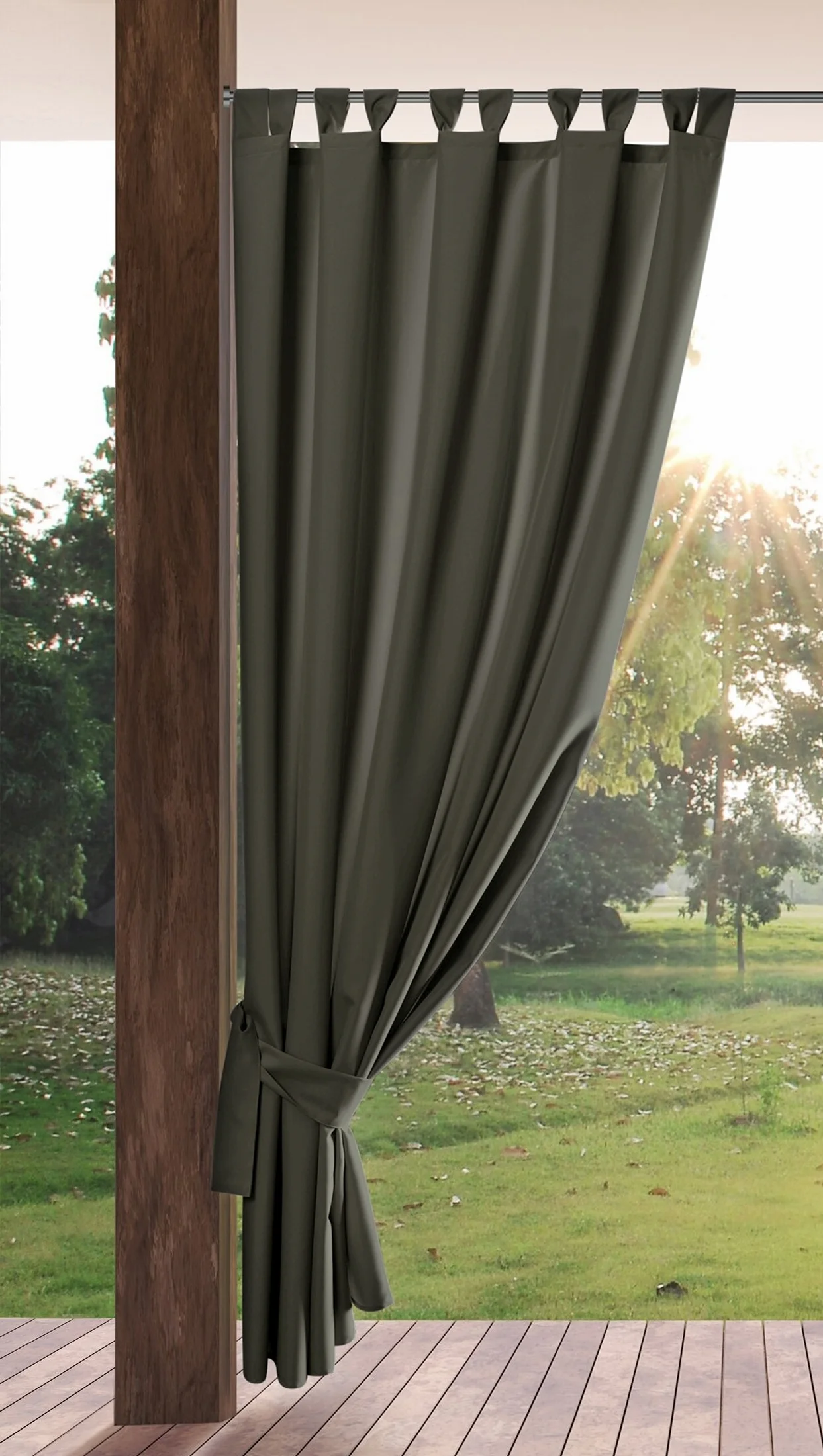 Zasłona grafitowa z wodoodpornej tkaniny idealna do ogrodu i na taras 155x220 cm szelki/rzep - GARDEN