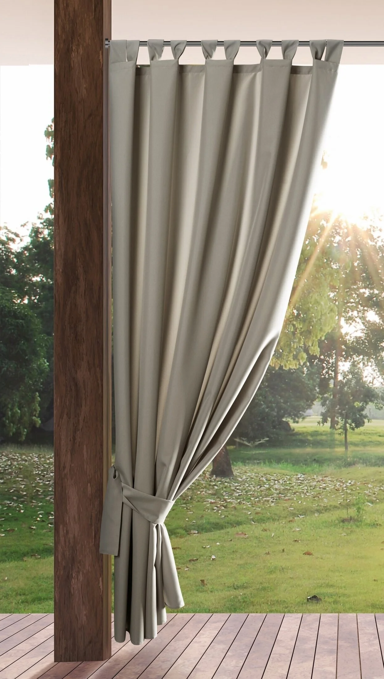 Zasłona beżowa z wodoodpornej tkaniny idealna do ogrodu i na taras 155x240 cm szelki/rzep - GARDEN