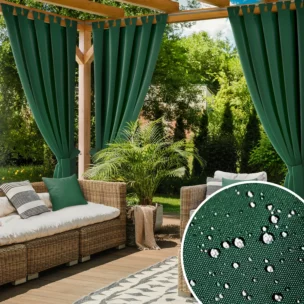 Zasłona ciemnozielona z wodoodpornej tkaniny idealna do ogrodu i na taras 155x260 cm szelki/rzep - GARDEN