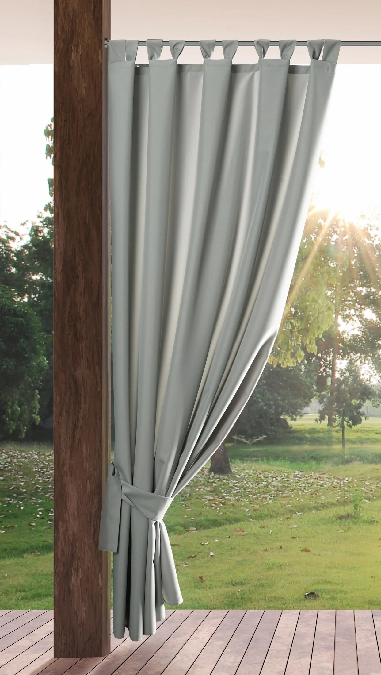 Zasłona srebrna z wodoodpornej tkaniny idealna do ogrodu i na taras 155x240 cm szelki/rzep - GARDEN