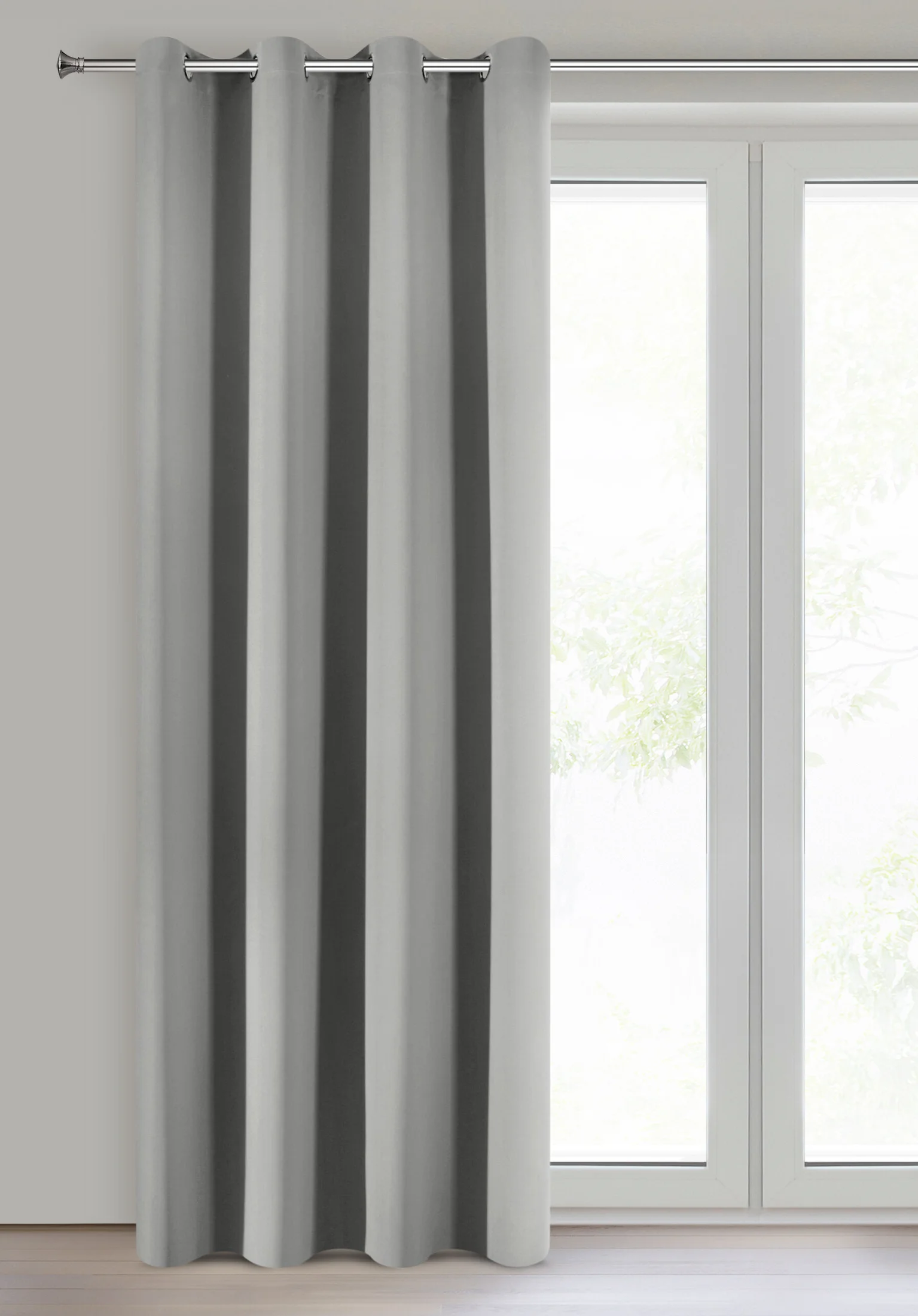 Zasłona srebrna z tkaniny typu dimout 140x250 cm przelotka - NERISA