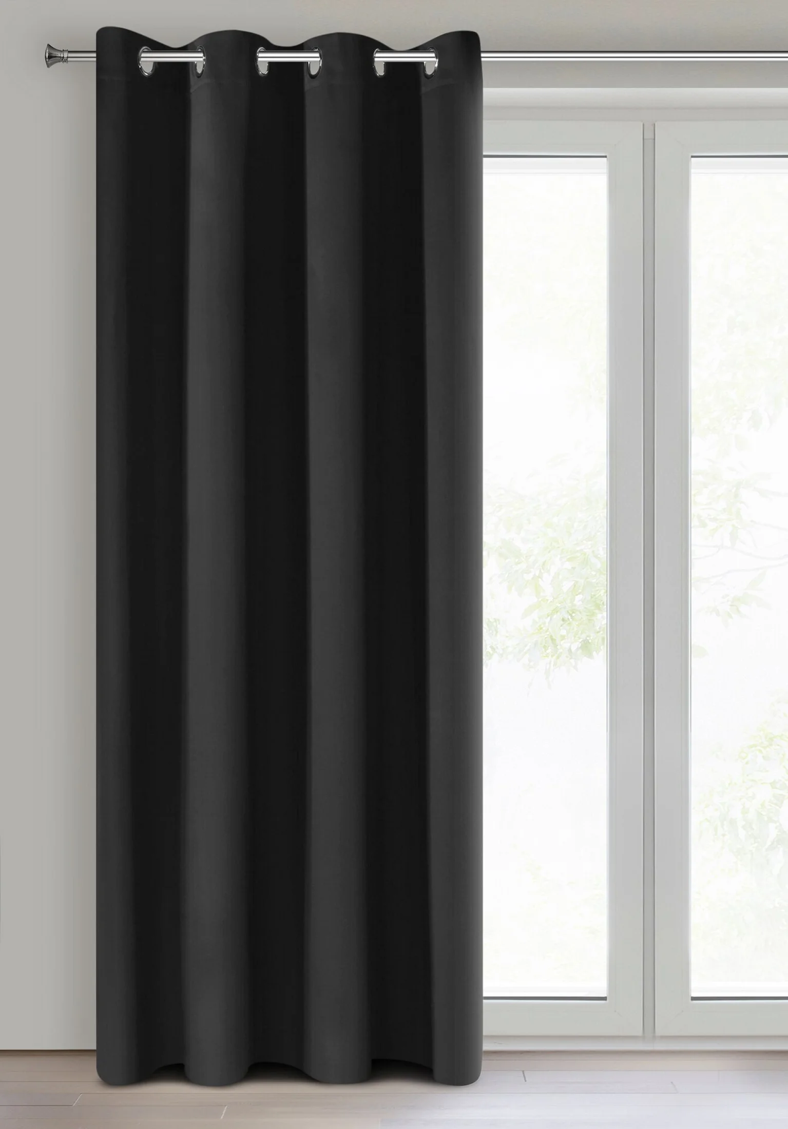 Zasłona czarna z tkaniny typu dimout 140x250 cm przelotka - NERISA